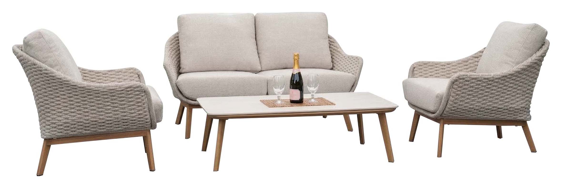 Norfolk Leisure Camberley Thick Rope Weave Sofa Set with 2 Seater Sofa with Sinterted Stone Table Top