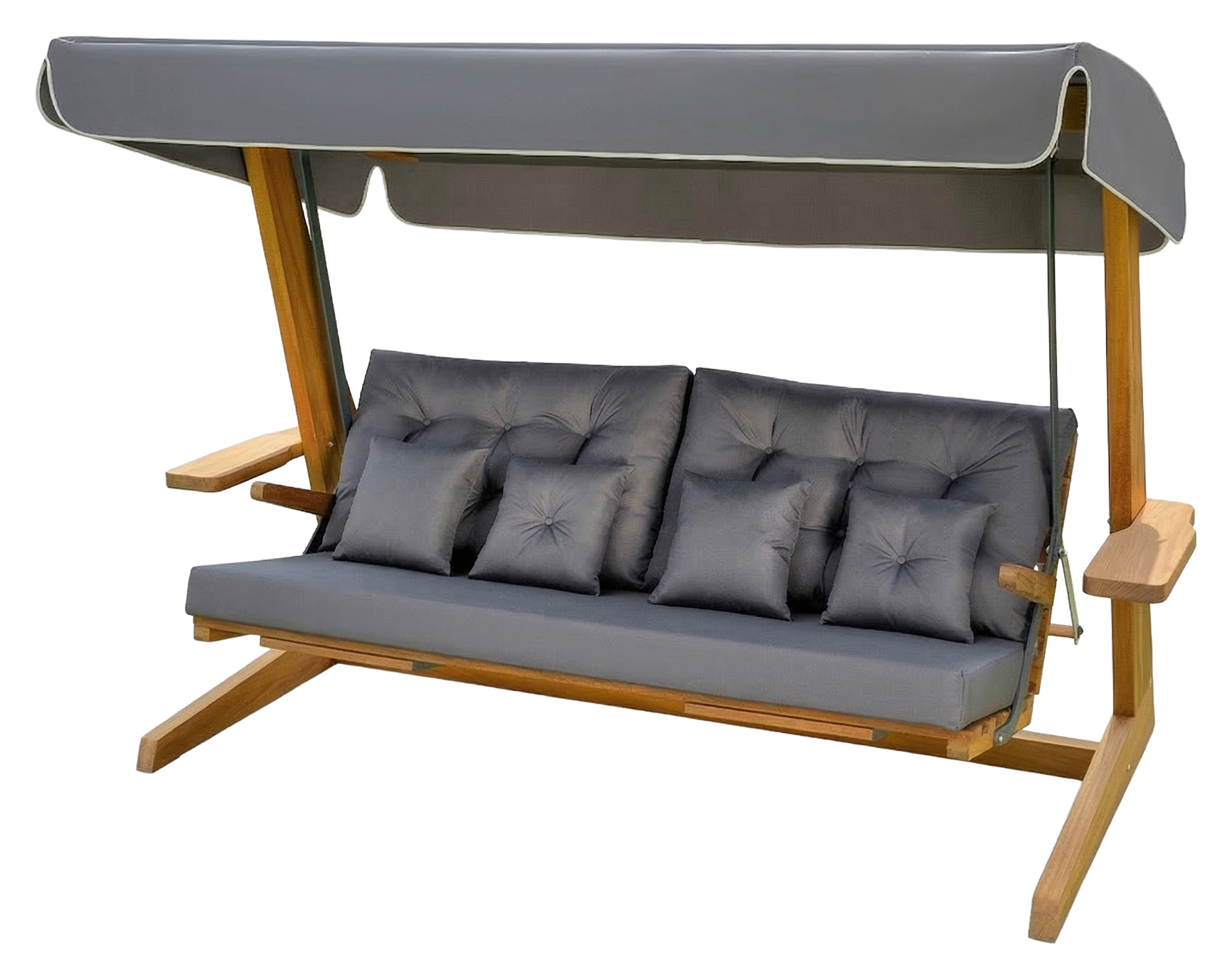 Norfolk Leisure St Andrews 2600 Iroko Wooden 3 Seater Swing Seat with Anthracite Cushions and Retractable Leg Rests and Side Table