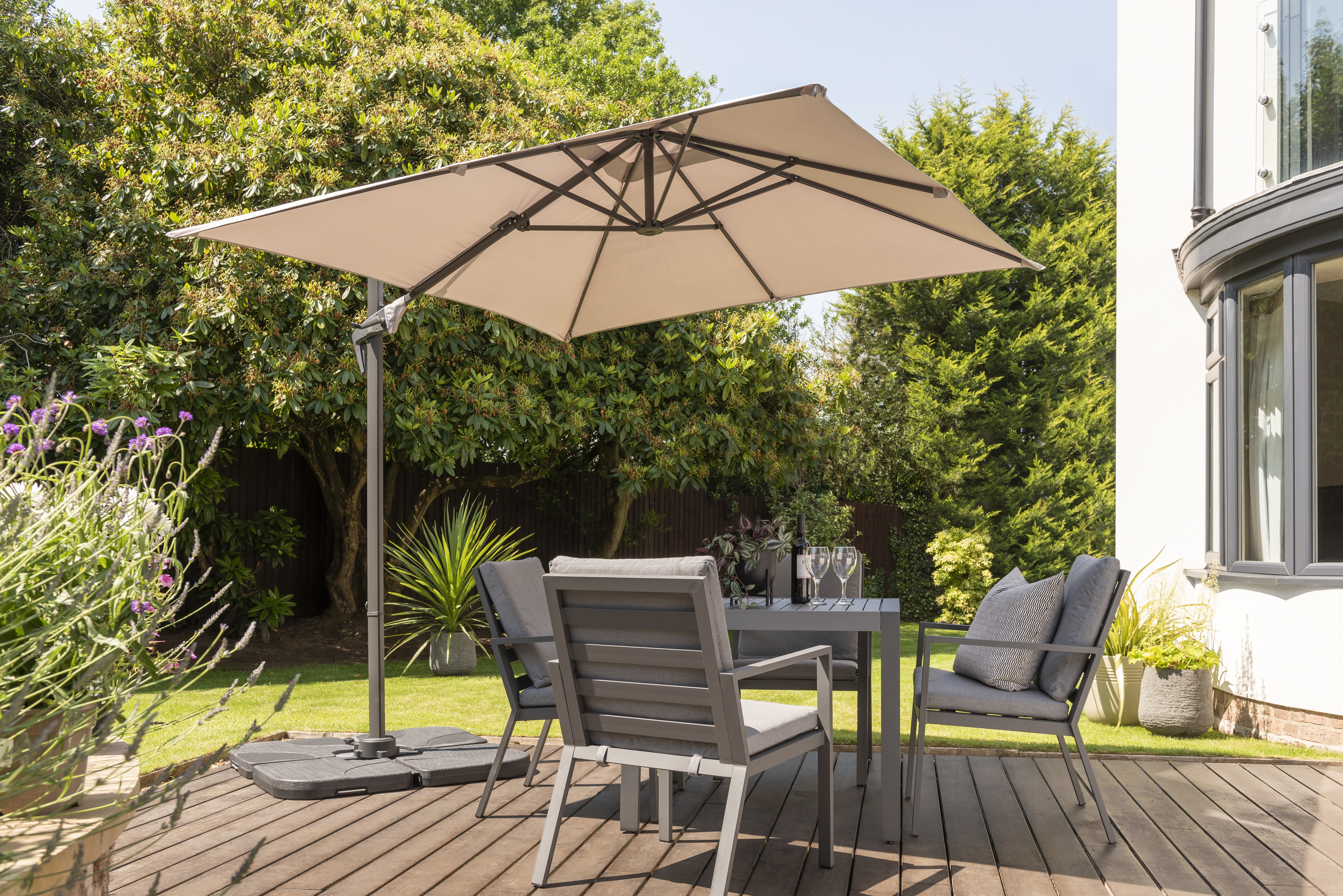 Royce Junior Square 2.5m Taupe Cantilever Parasol & Night Cover