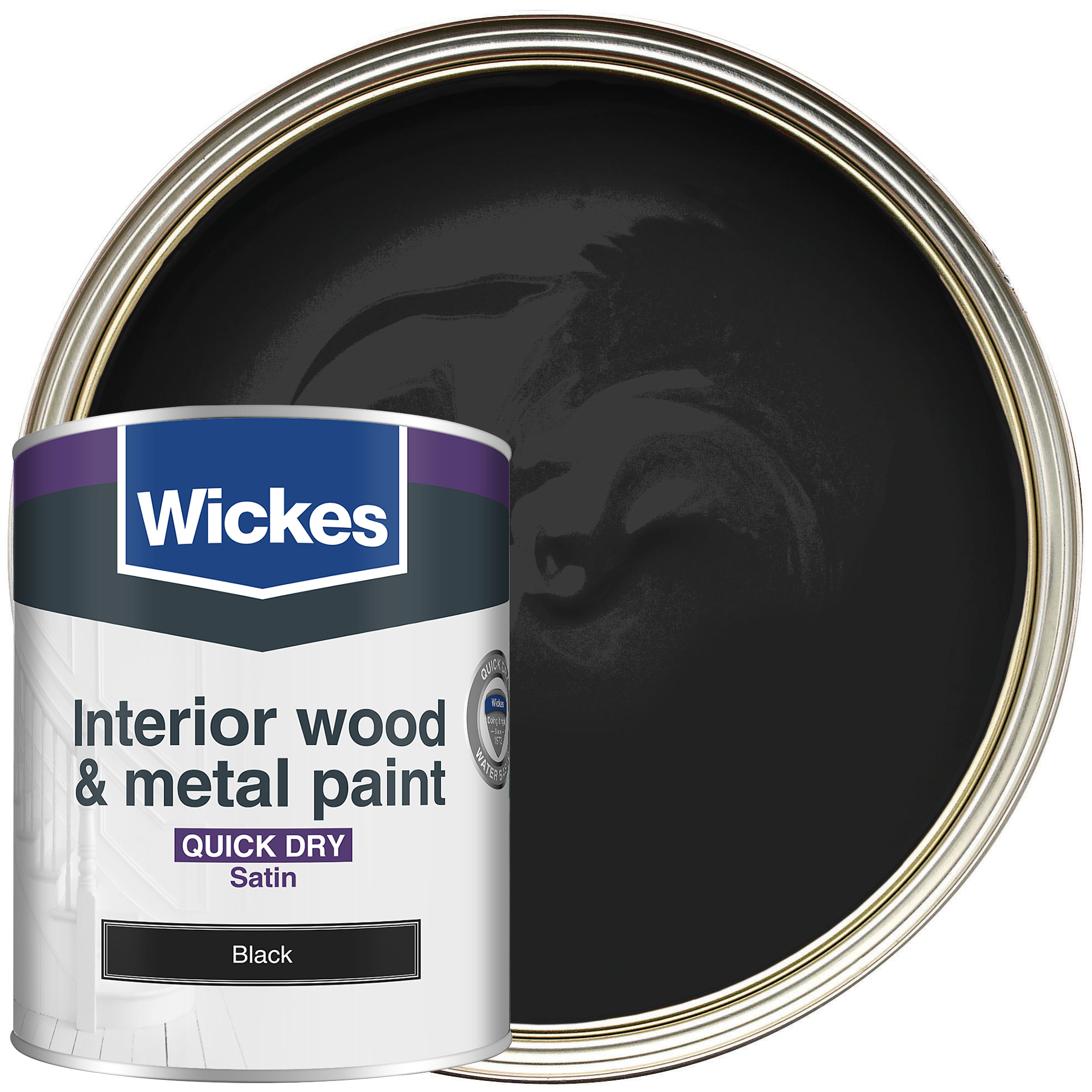 Wickes Quick Dry Satin Wood & Metal Paint - Black - 750ml