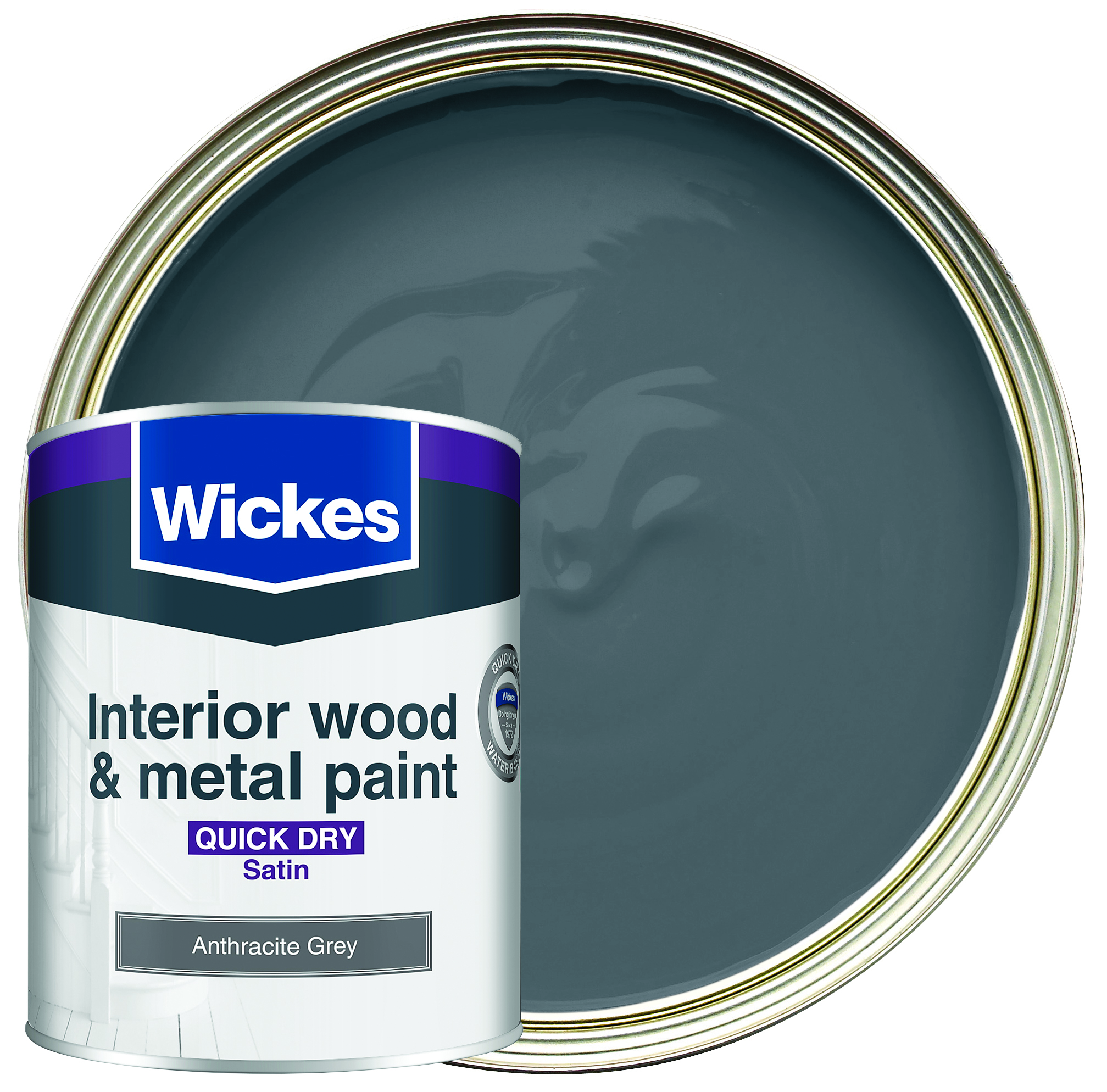 Wickes Quick Dry Satin Wood & Metal Paint - Anthracite Grey - 750ML