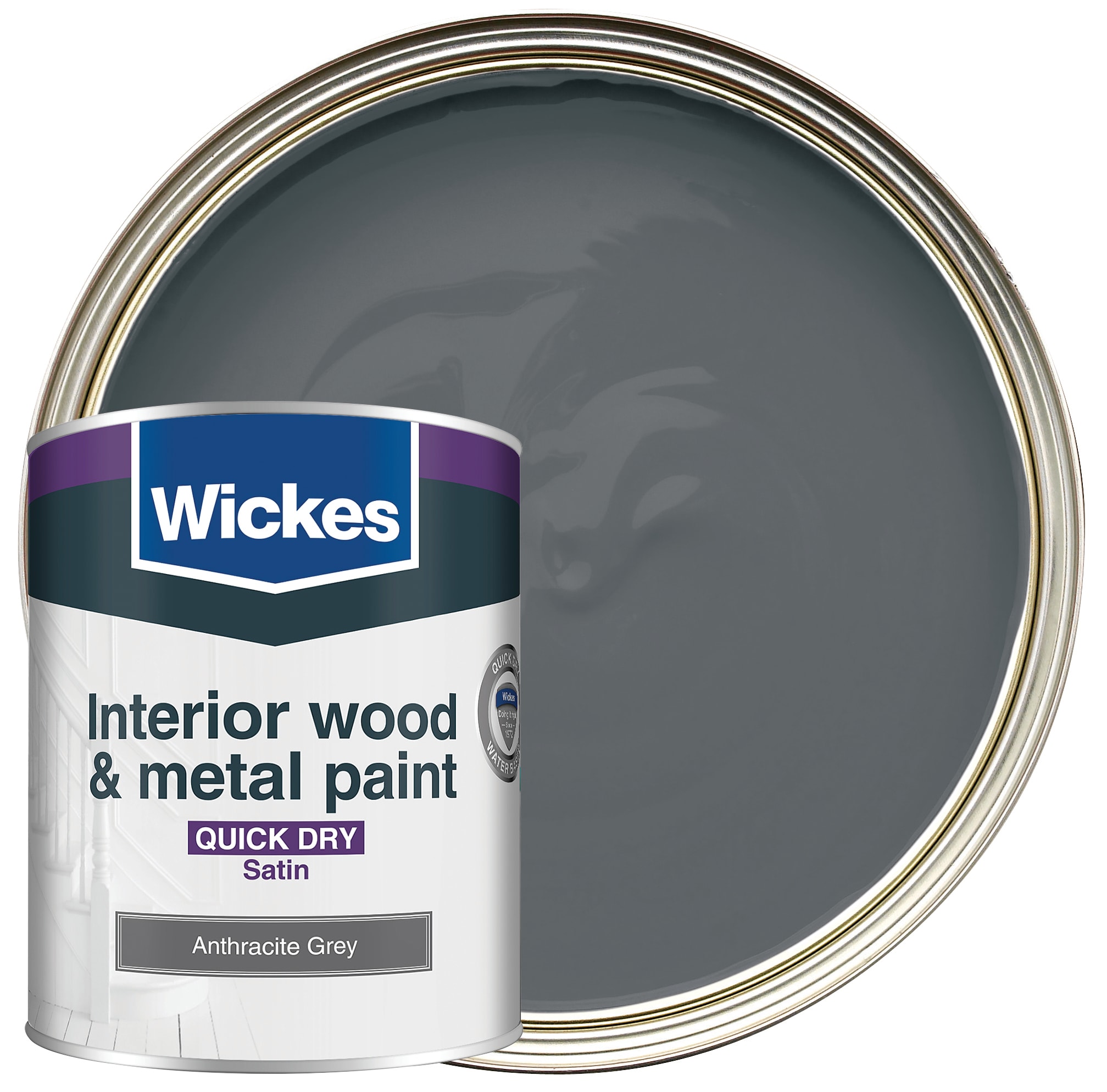 Wickes Quick Dry Satin Wood & Metal Paint - Anthracite Grey - 750ml