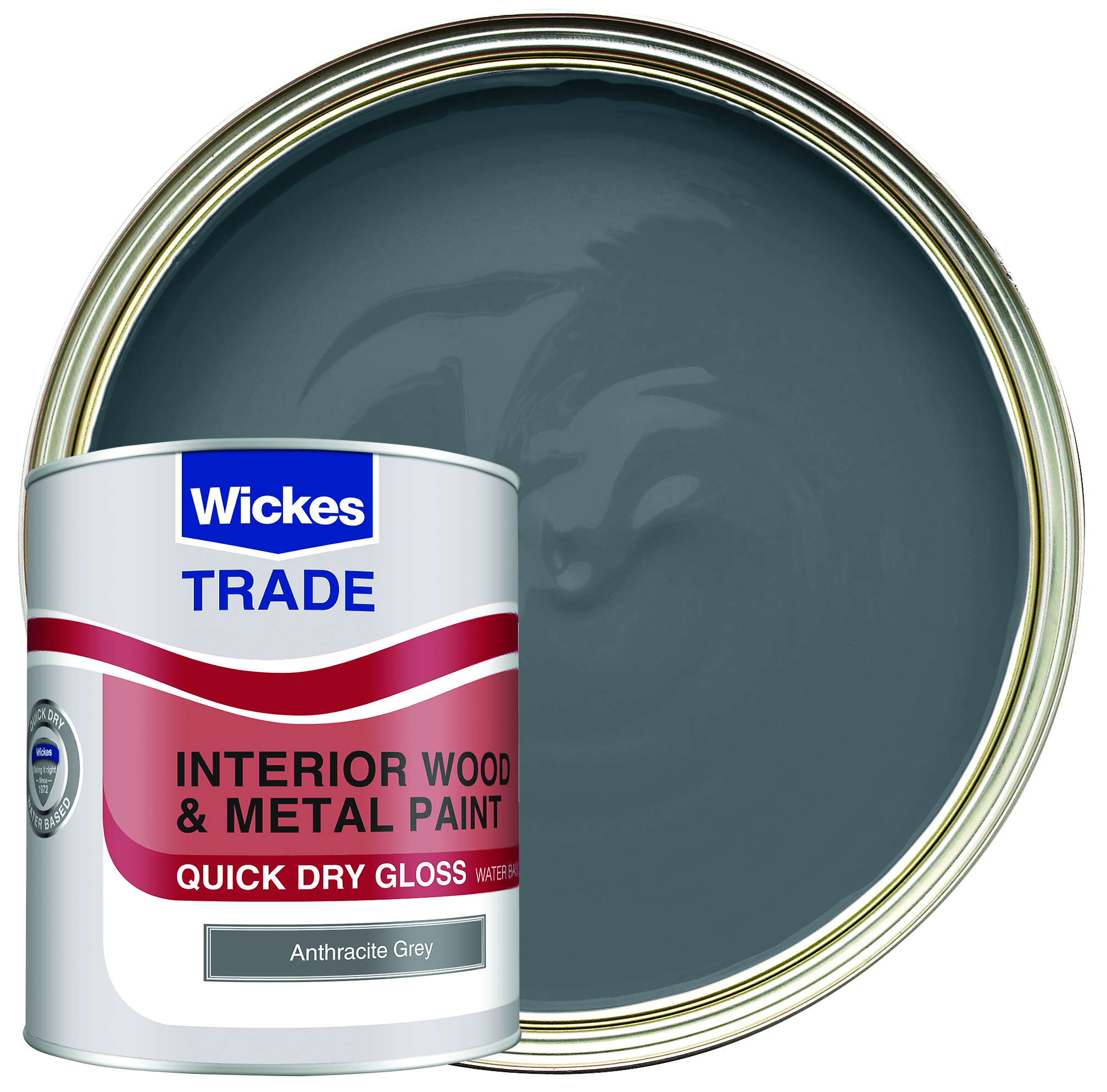 Wickes Trade Quick Dry Gloss Wood & Metal Paint - Anthracite Grey - 1L