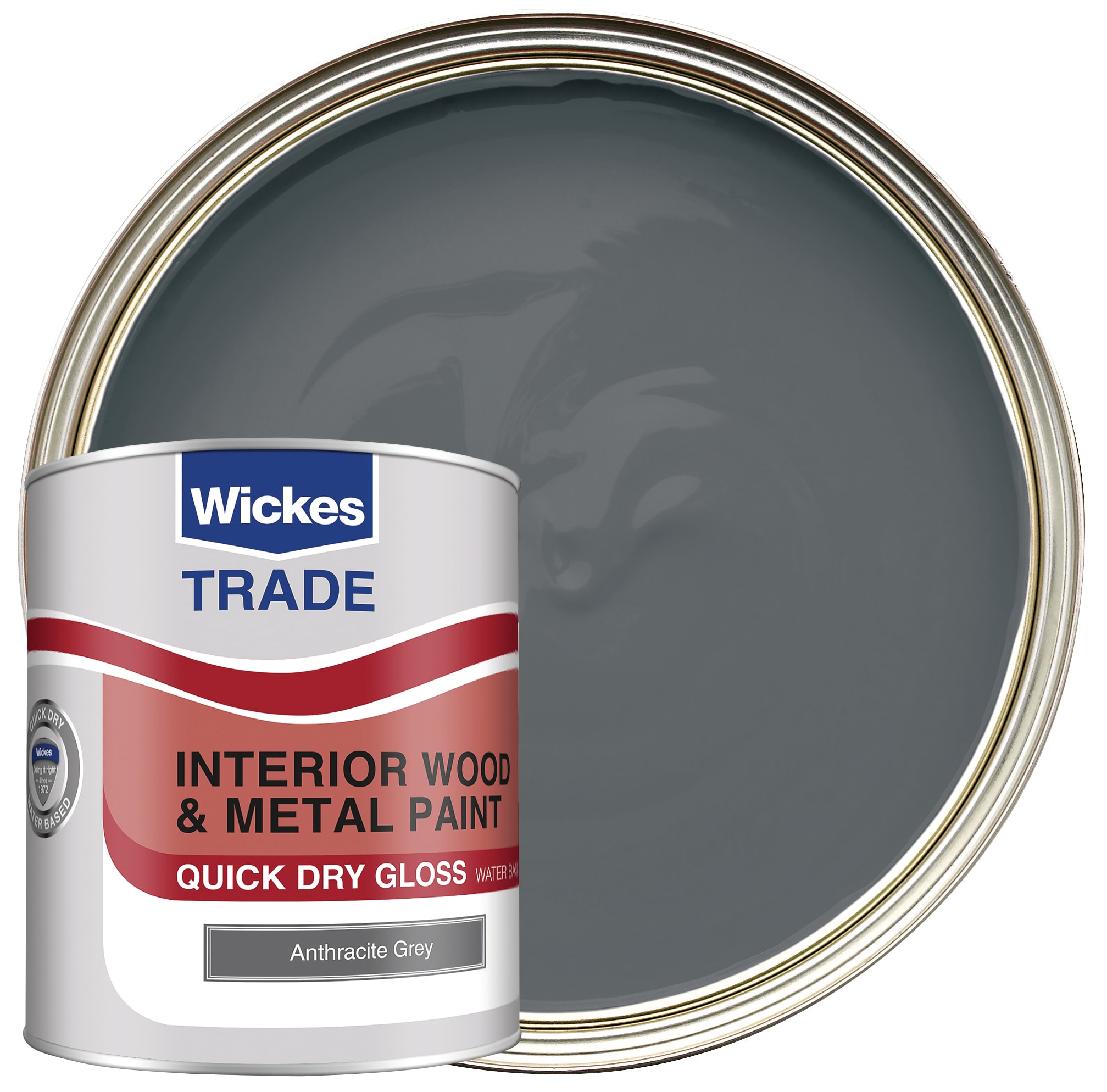 Wickes Trade Quick Dry Gloss Wood & Metal Paint - Anthracite Grey - 1L
