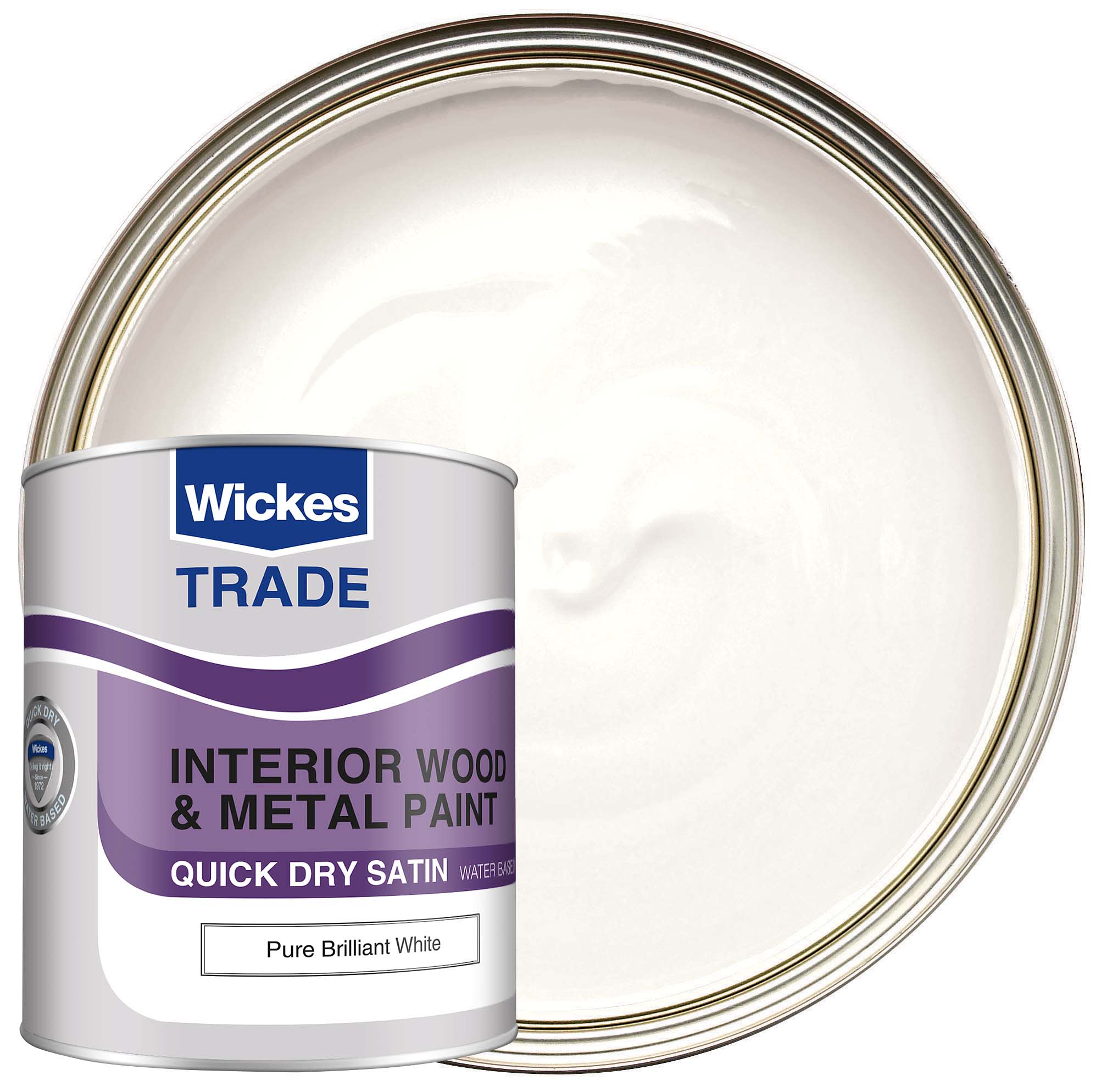 Wickes Trade Quick Dry Satin Wood & Metal Paint - Pure Brilliant White - 1L