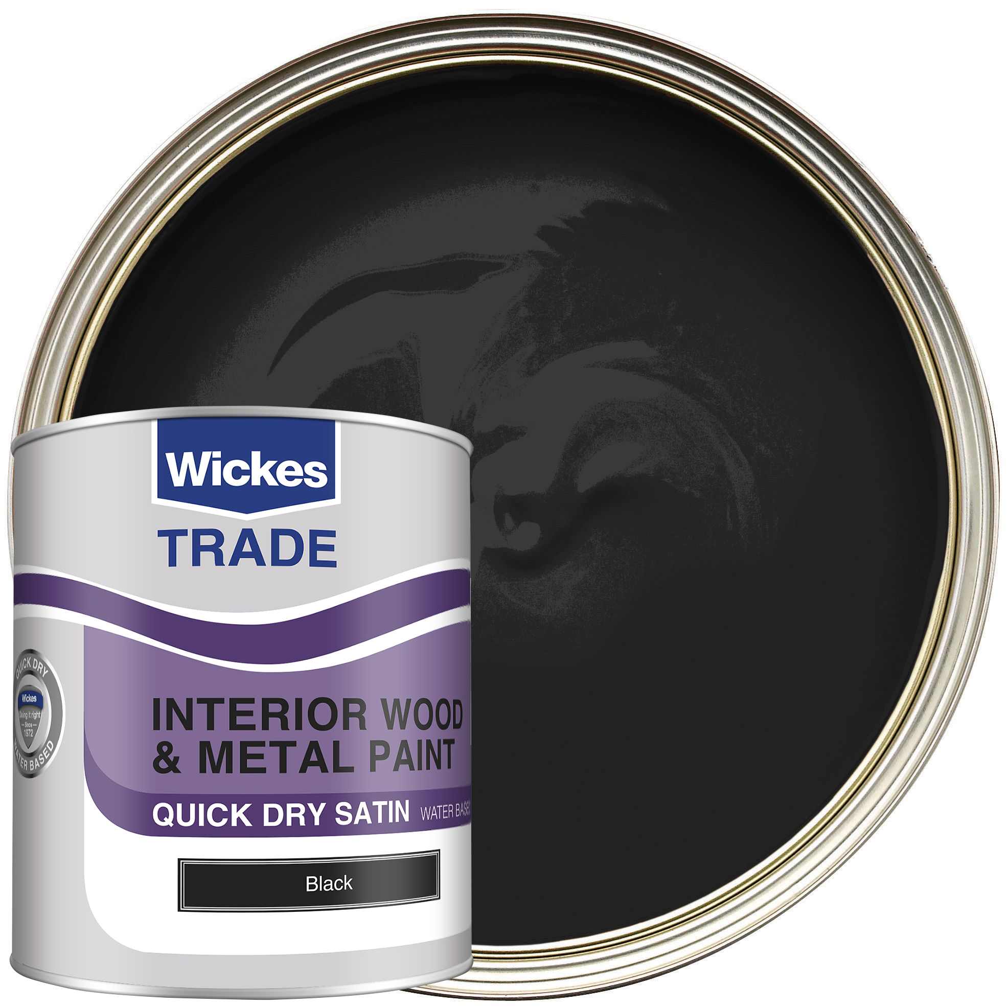 Wickes Trade Quick Dry Satin Wood & Metal Paint - Black - 1L