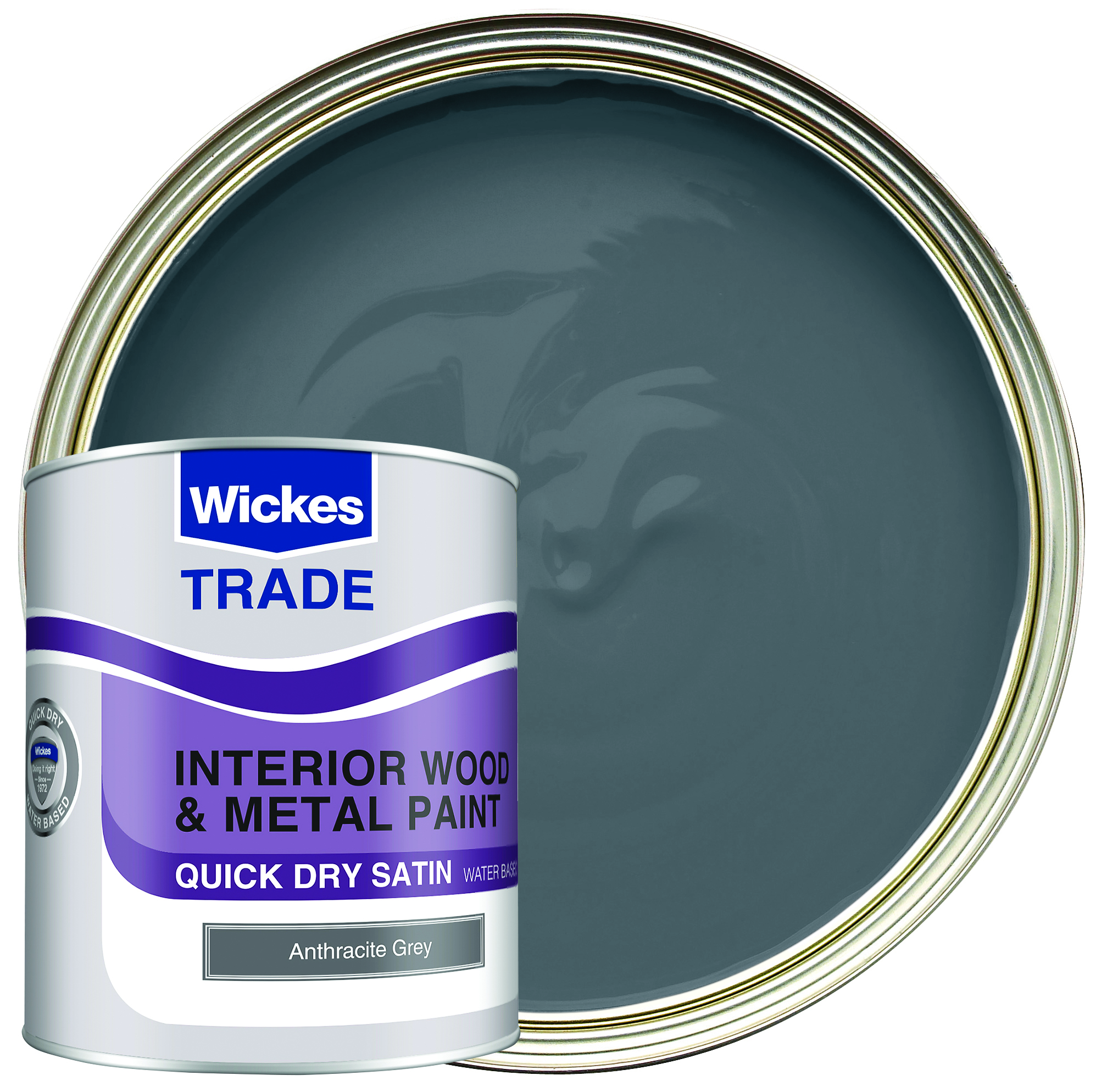 Wickes Trade Quick Dry Satin Wood & Metal Paint - Anthracite Grey -1L