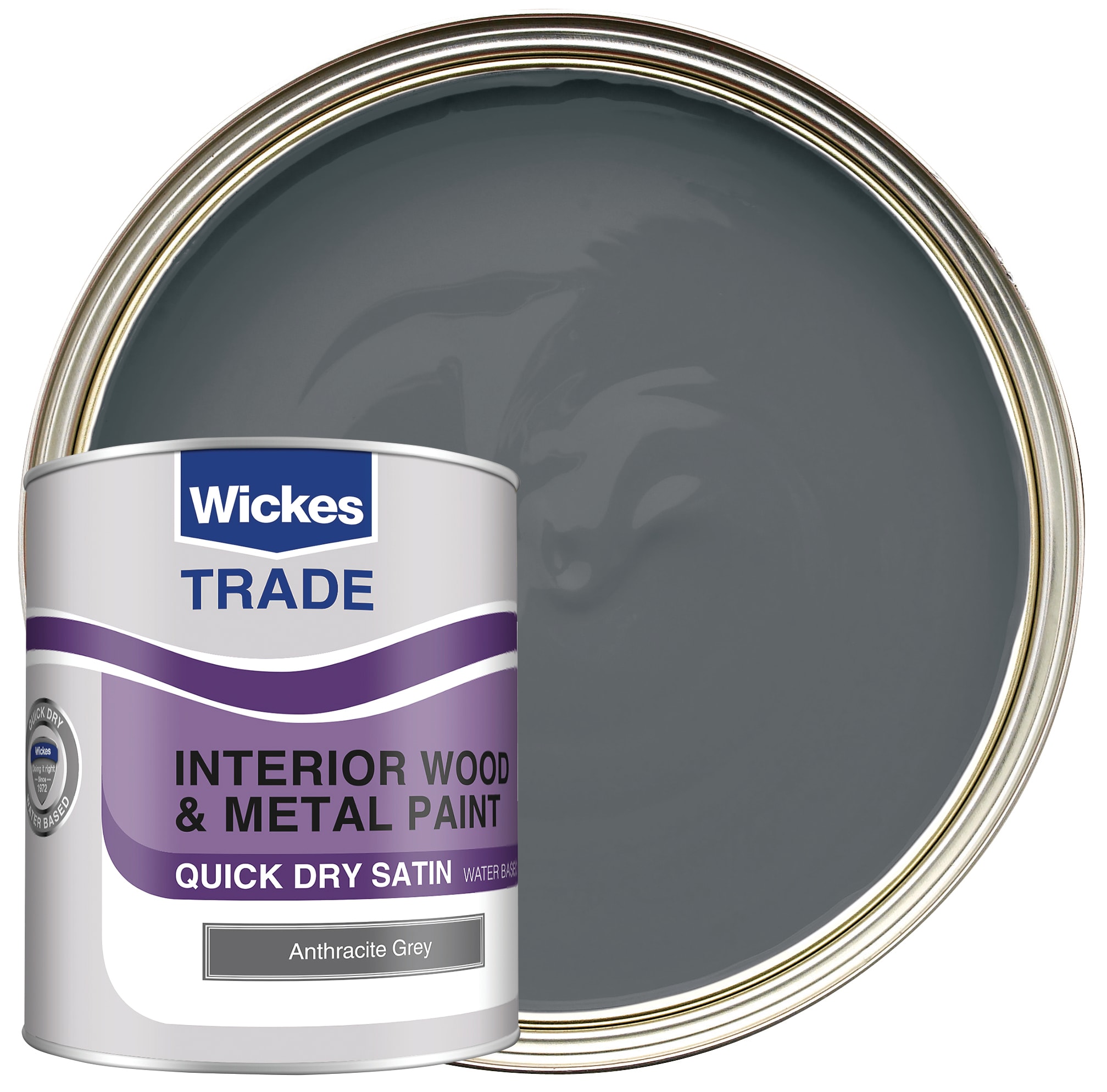 Wickes Trade Quick Dry Satin Wood & Metal Paint - Anthracite Grey -1L
