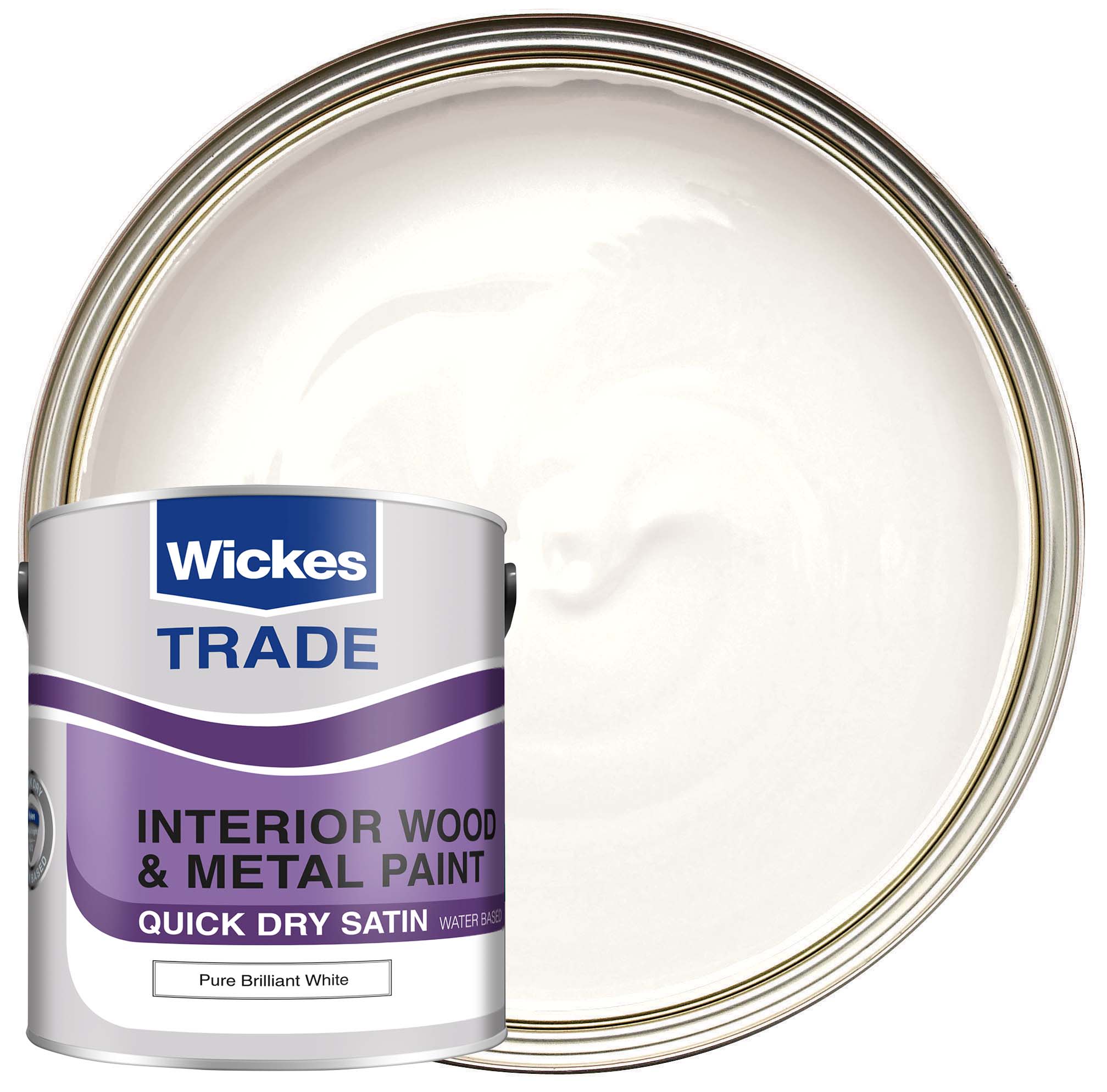 Wickes Trade Quick Dry Satin Wood & Metal Paint - Pure Brilliant White - 2.5L