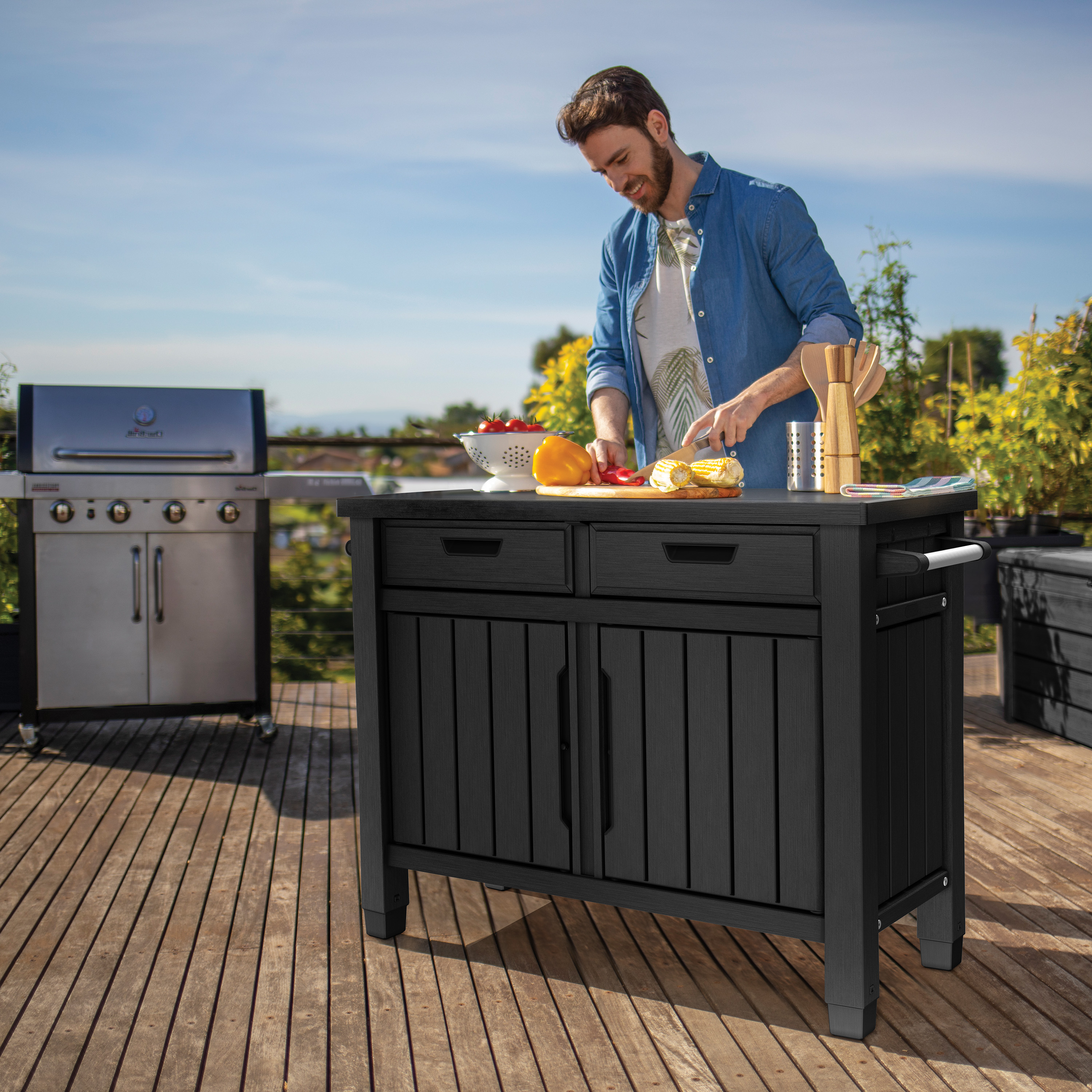 Keter Outdoor BBQ Table with Draw - Grey