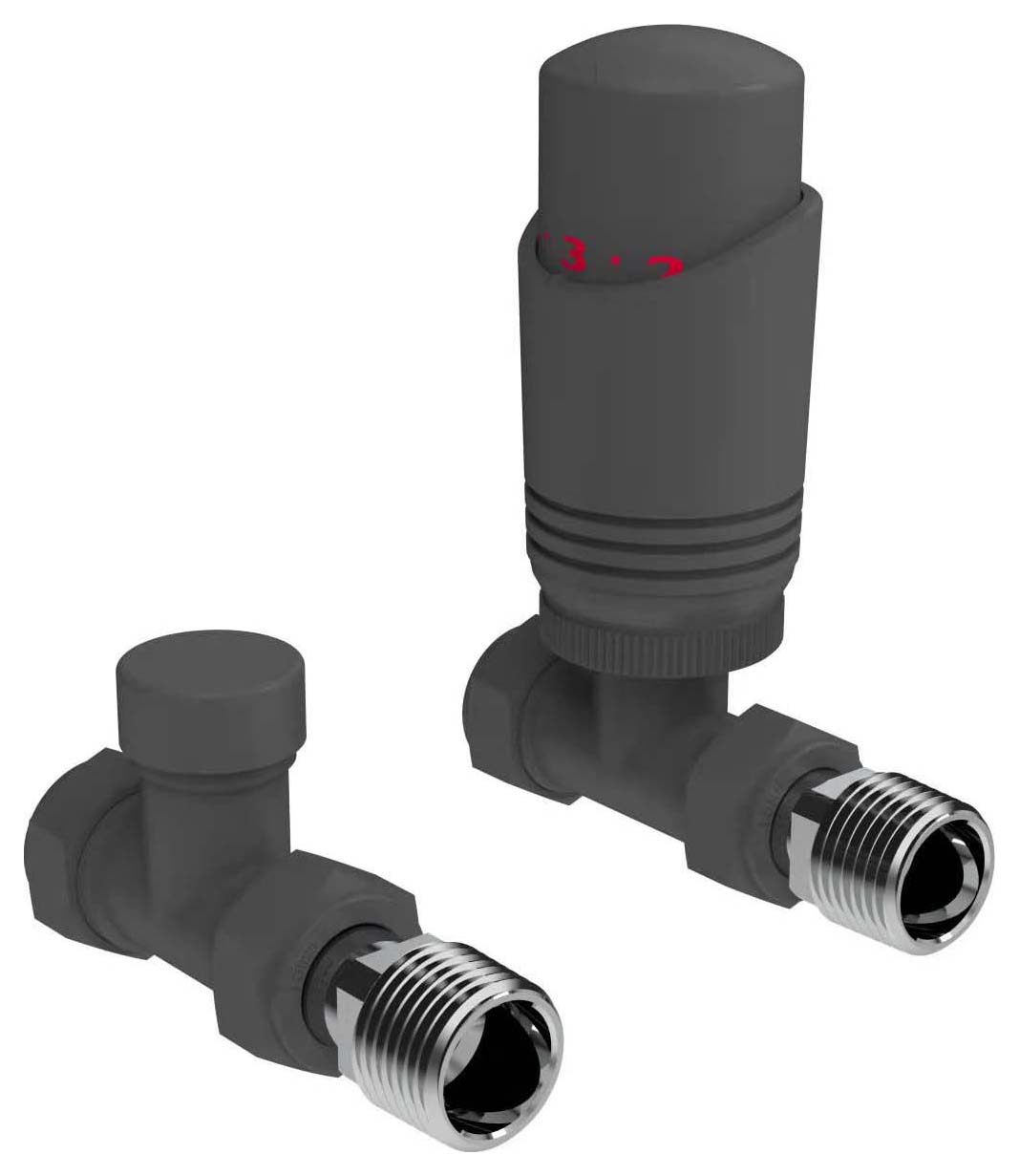 K-Rad Anthracite Grey Straight Thermostatic Radiator Valve & Lockshield - 15mm