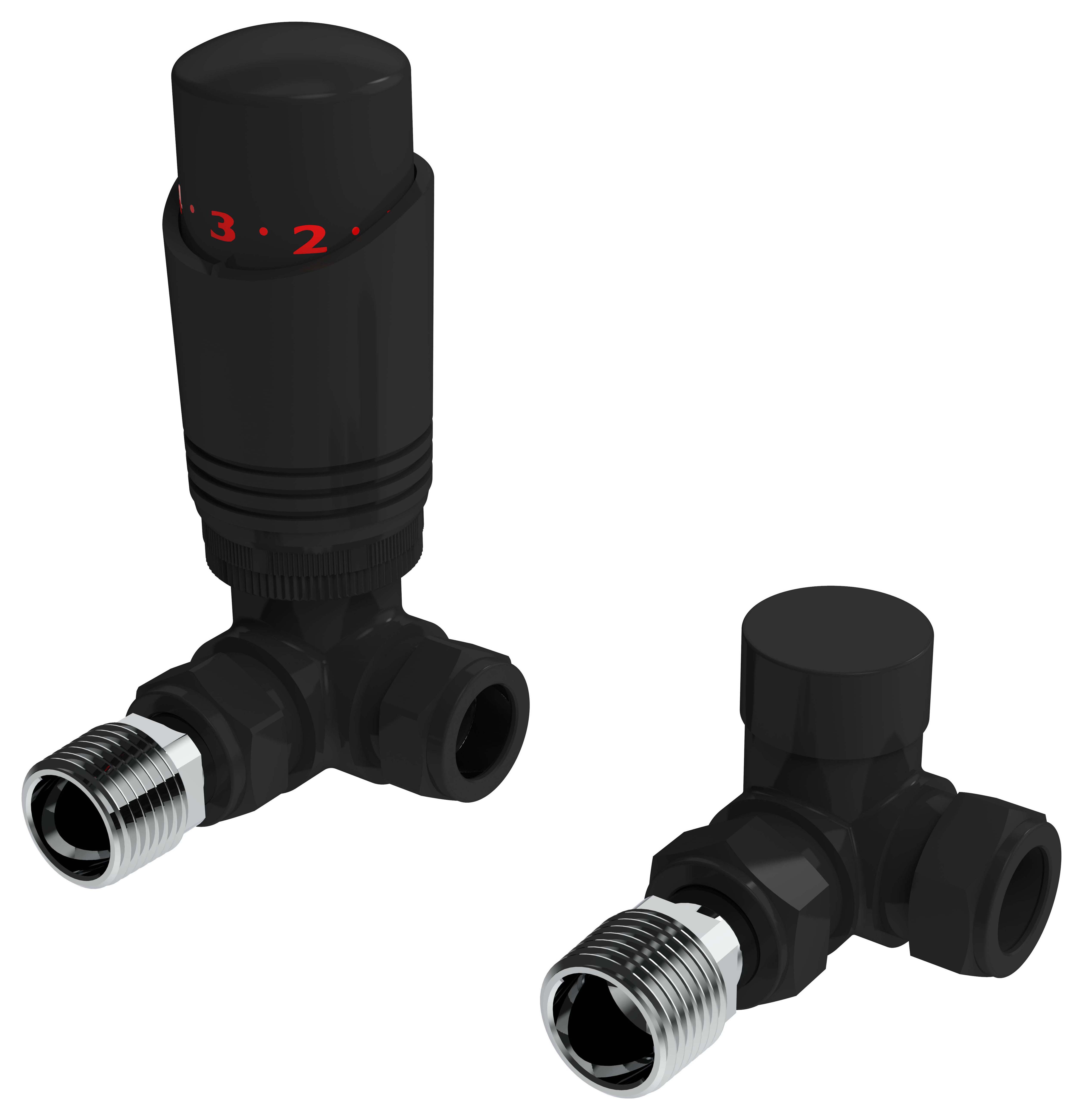 K-Rad Black Corner Thermostatic Radiator Valve & Lockshield - 15mm