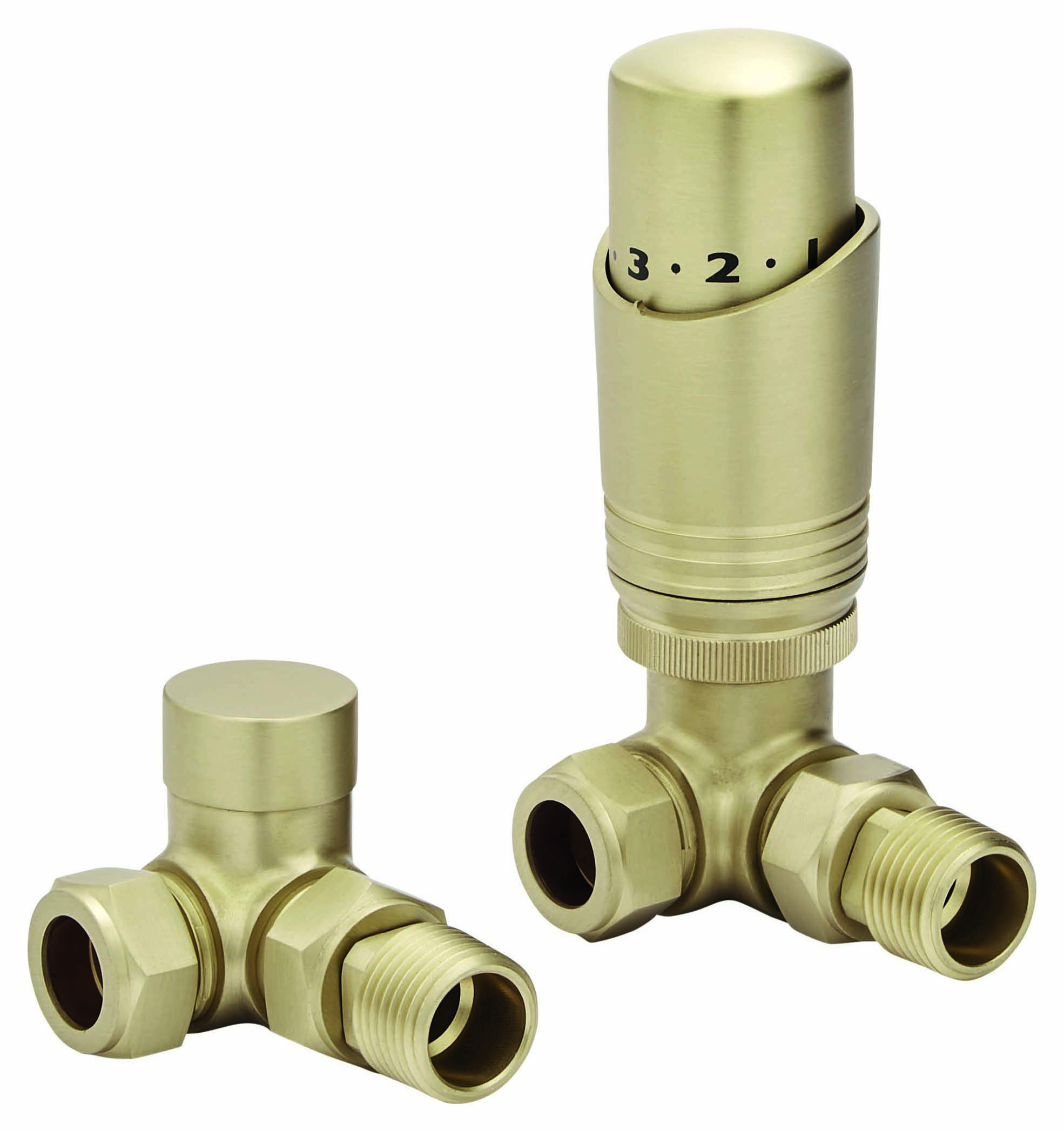 K-Rad Brass Corner Thermostatic Radiator Valve & Lockshield - 15mm