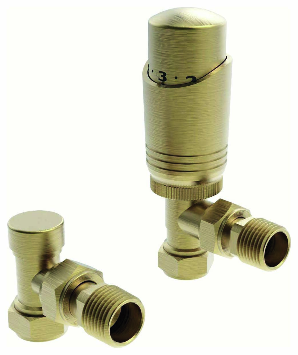 K-Rad Brass Angled Thermostatic Radiator Valve & Lockshield - 15mm