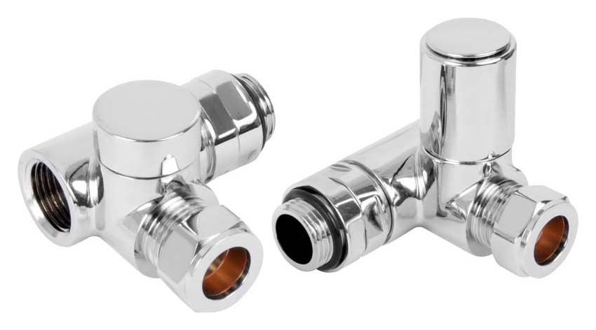 K-Rad Chrome Duel Fuel Corner Radiator Valve & Lockshield - 15mm