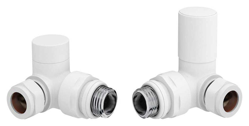 K-Rad White Corner Radiator Valve & Lockshield - 15mm
