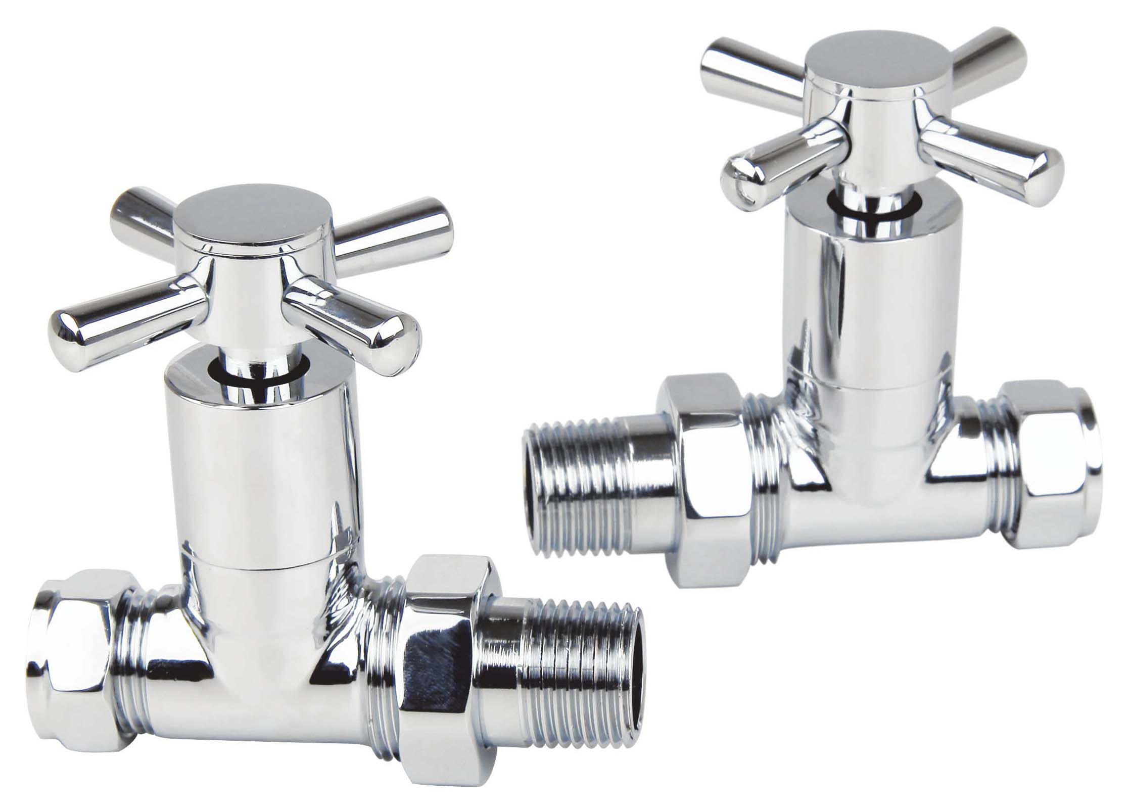 K-Rad Chrome Cross Head Straight Radiator Valve & Lockshield - 15mm