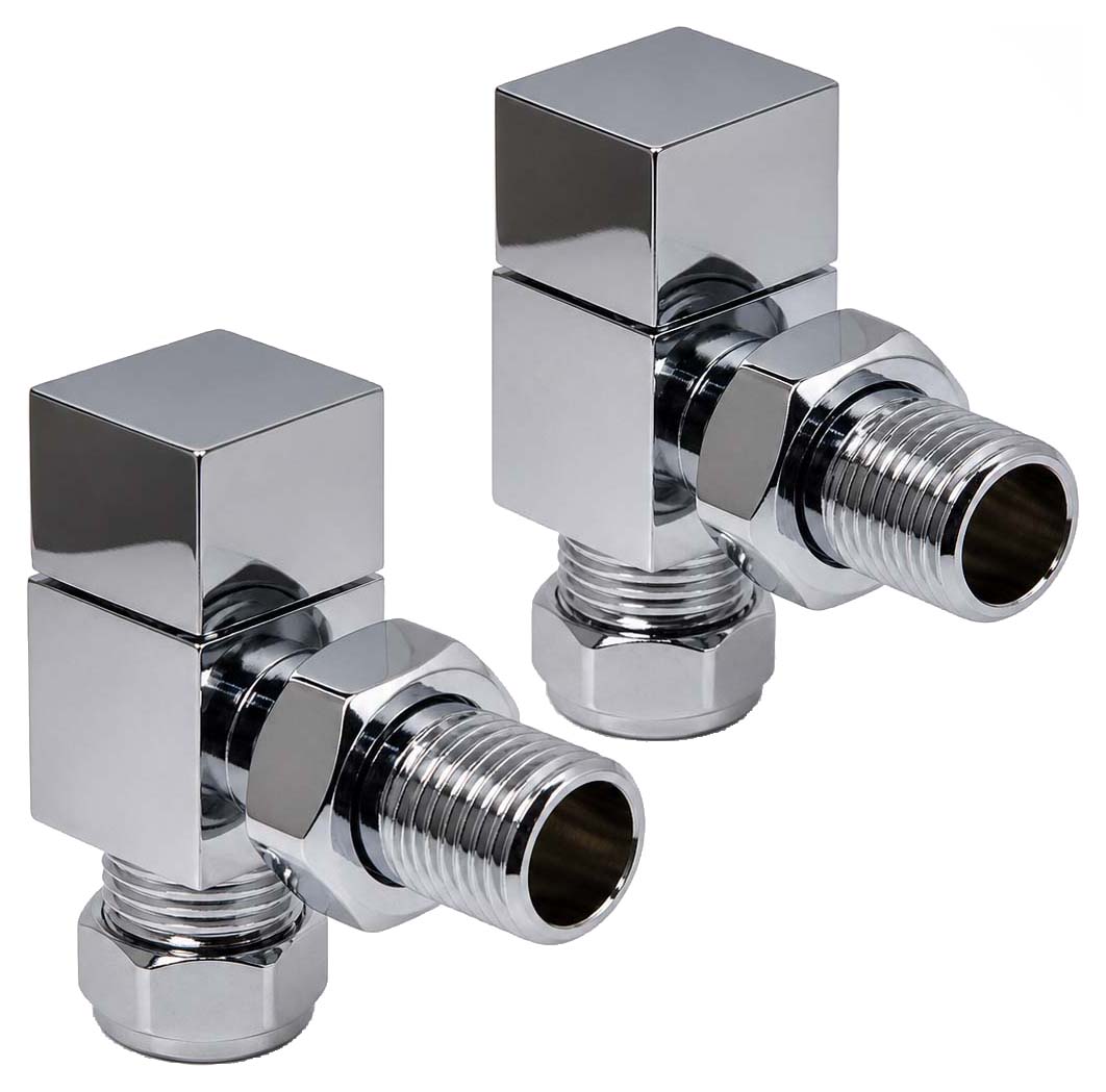 K-Rad Chrome Square Angled Radiator Valve & Lockshield - 15mm
