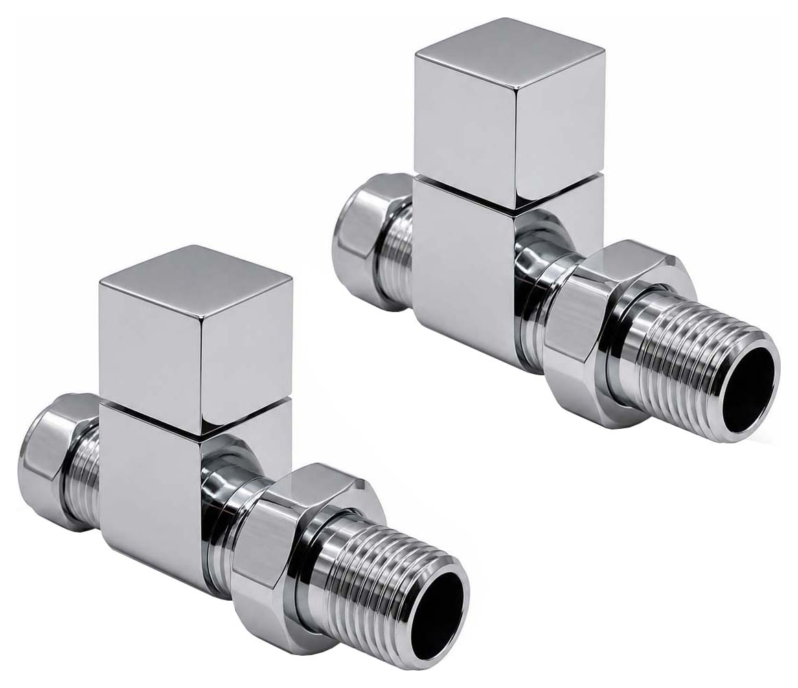 K-Rad Chrome Square Straight Radiator Valve & Lockshield - 15mm