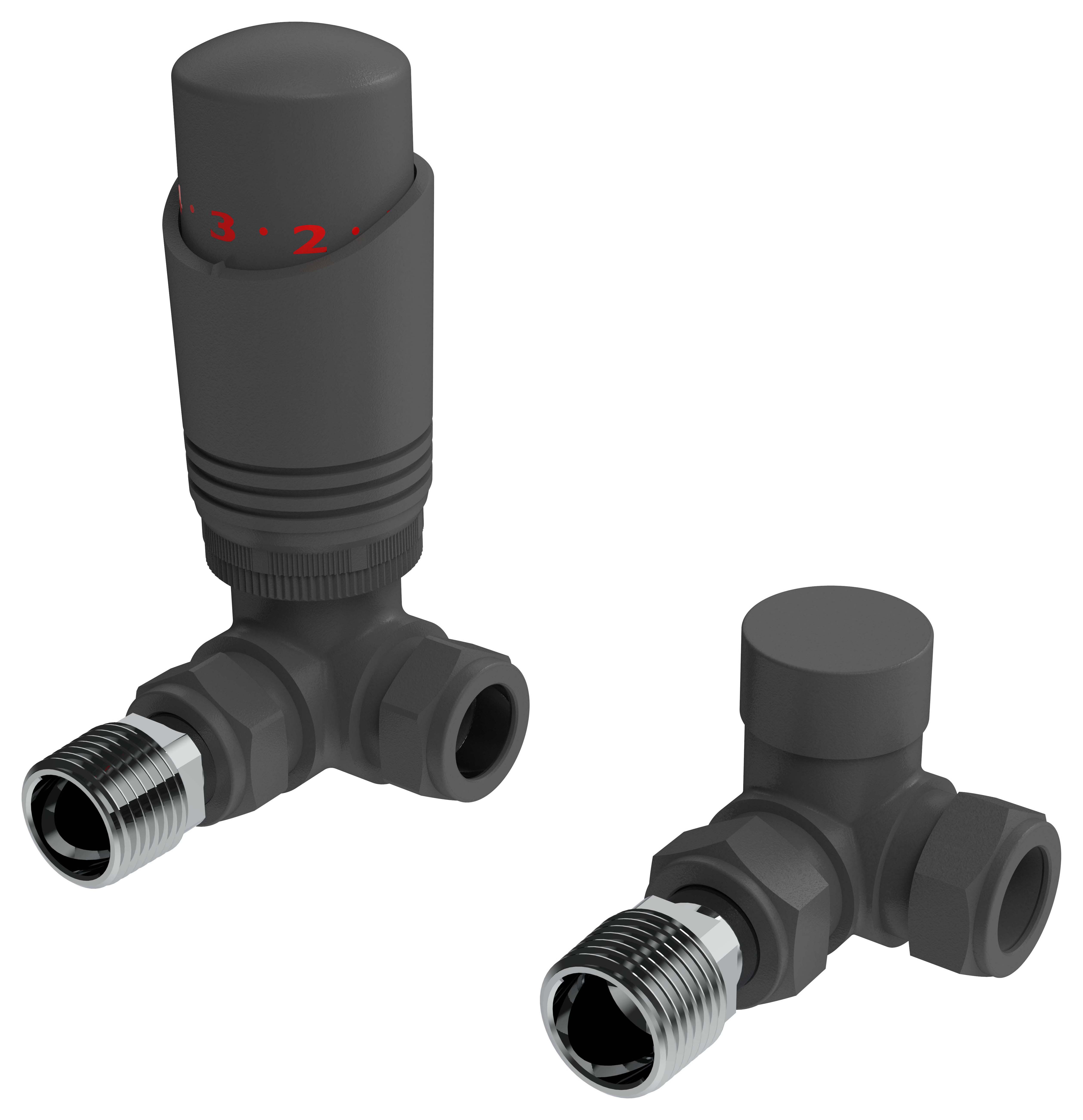 K-Rad Grey Corner Thermostatic Radiator Valve & Lockshield - 15mm