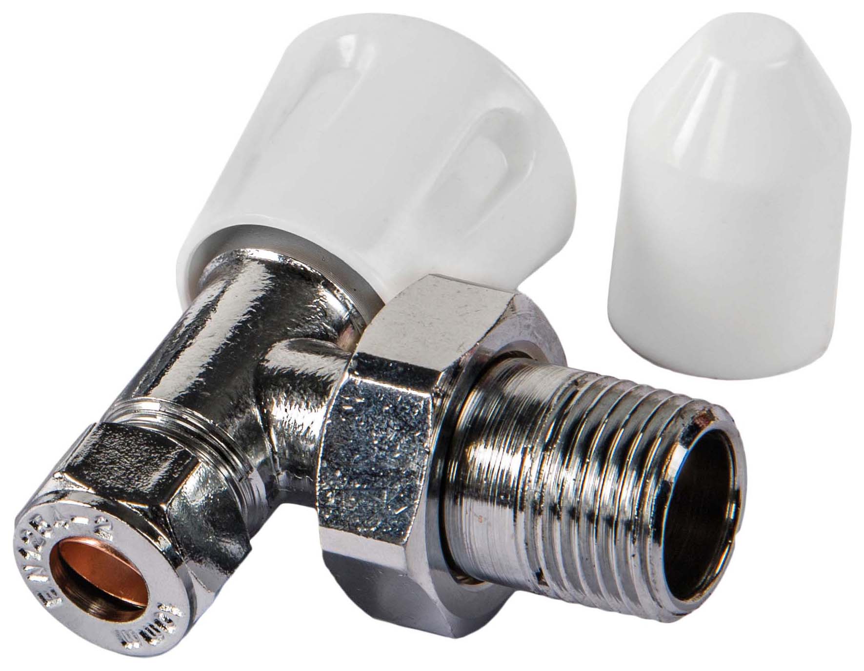 K-Rad Chrome Galaxy Angled Radiator Valve Lockshield with DOC - 10mm