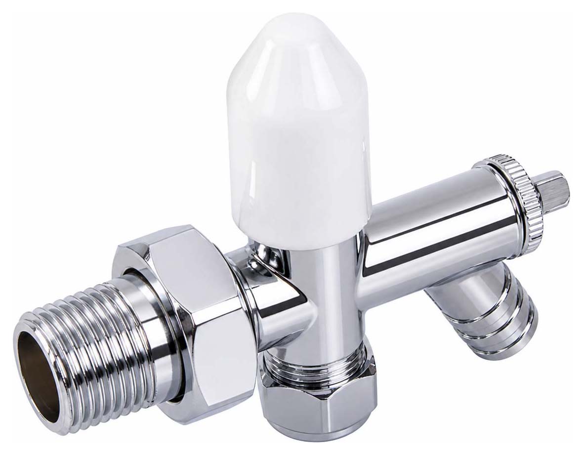 K-Rad Chrome Galaxy Angled Radiator Valve Lockshield & Wheelhead - 10mm