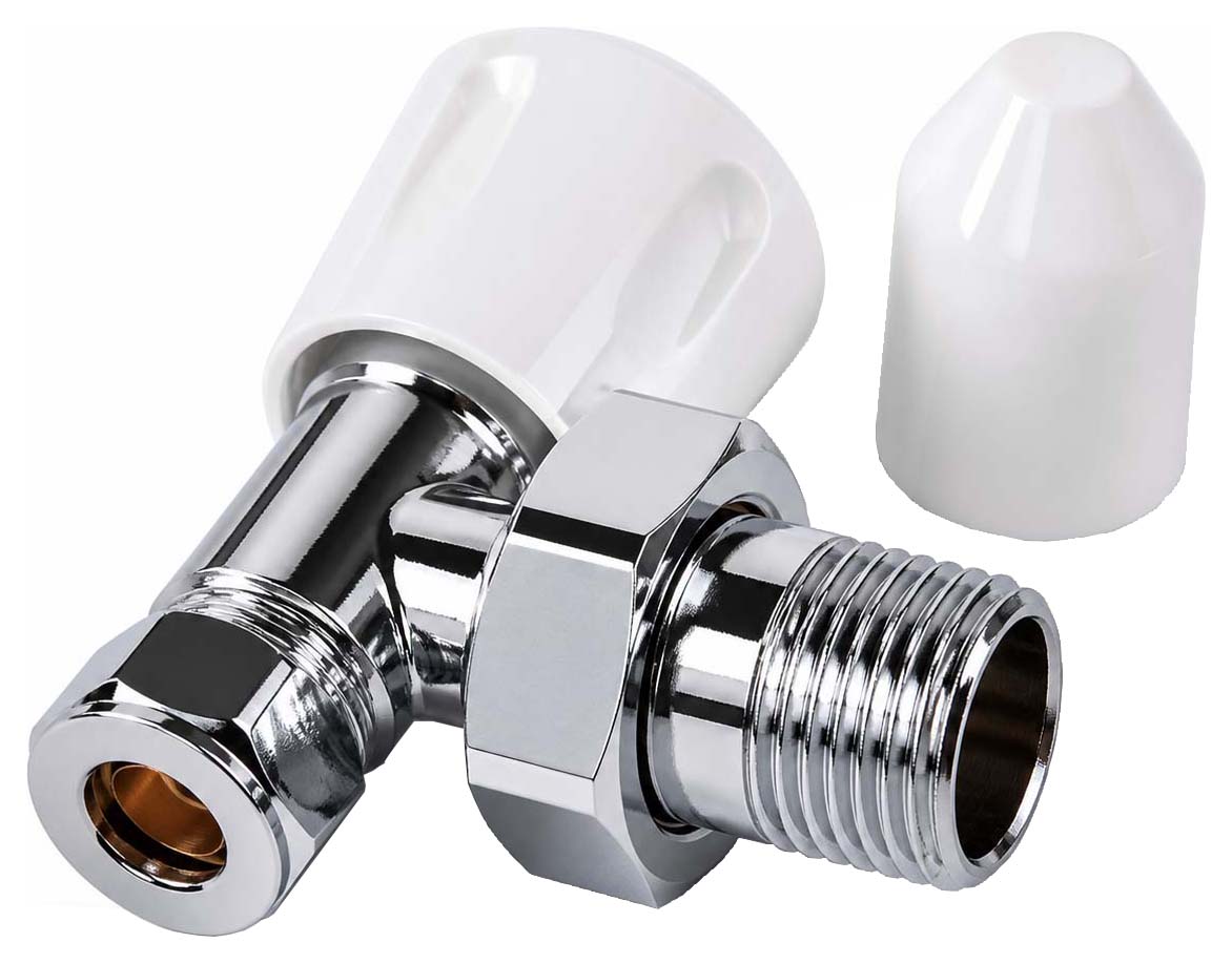 K-Rad Chrome Galaxy Angled Radiator Valve Lockshield & Wheelhead - 15mm