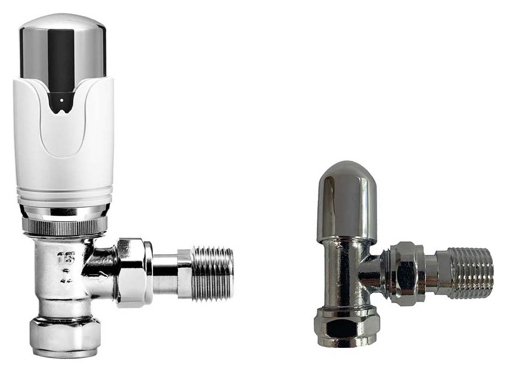 K-Rad Chrome Refined Angled Thermostatic Radiator Valve & Lockshield - 15mm