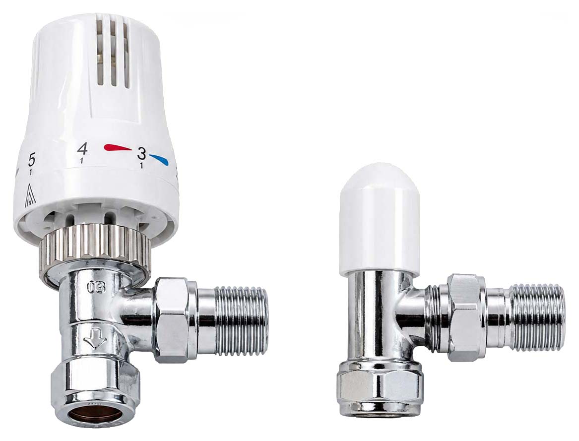 K-Rad Chrome Angled Thermostatic Radiator Valve & Lockshield - 15mm