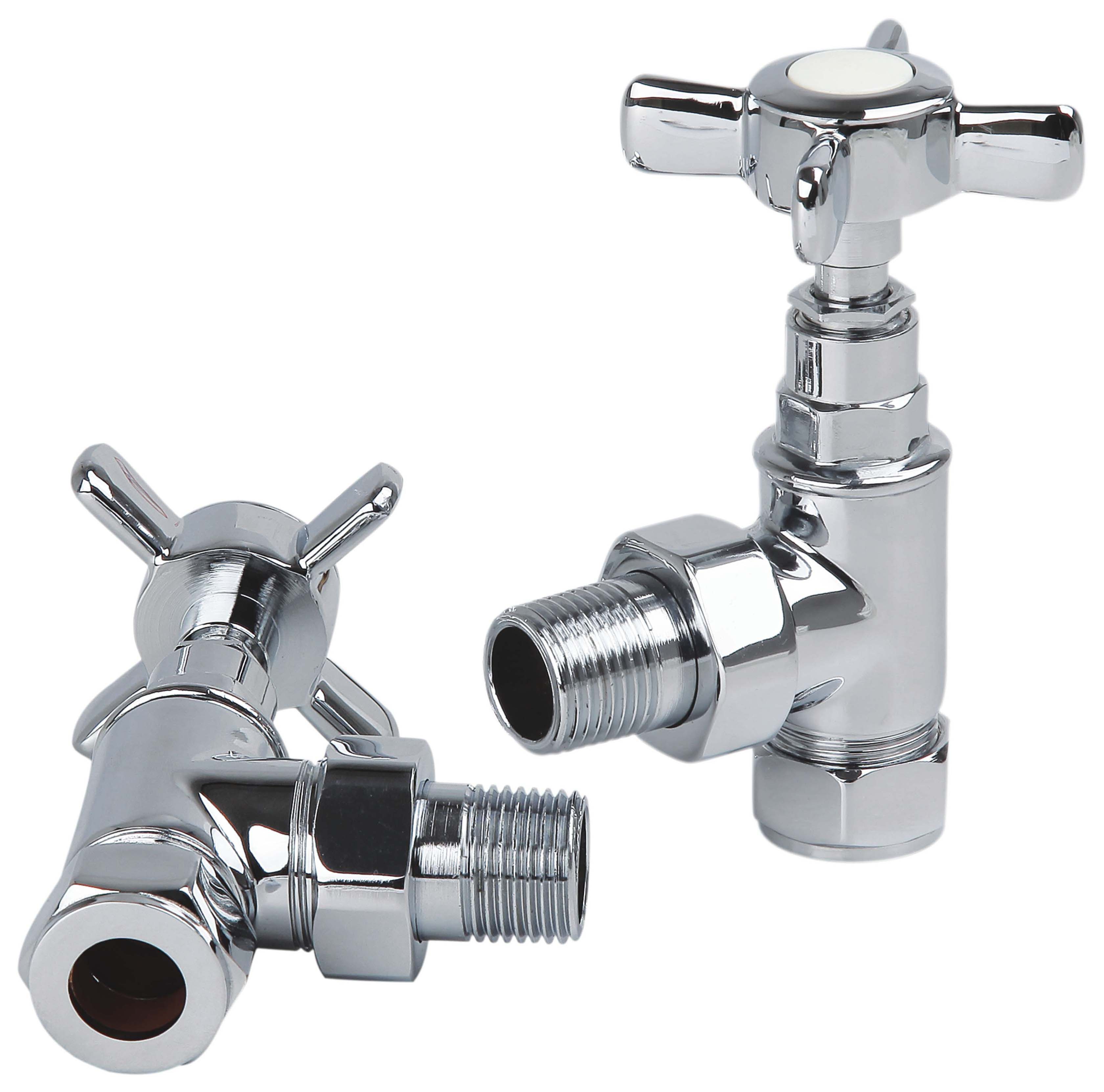 K-Rad Chrome Traditional Angled Radiator Valve & Lockshield - 15mm