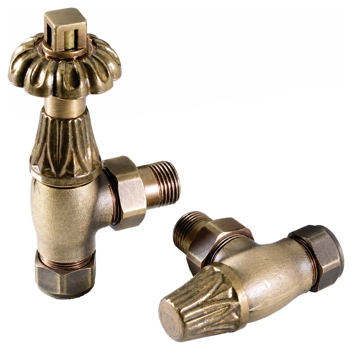 K-Rad Chrome Nostalgia Angled Thermostatic Radiator Valve & Lockshield - 15mm