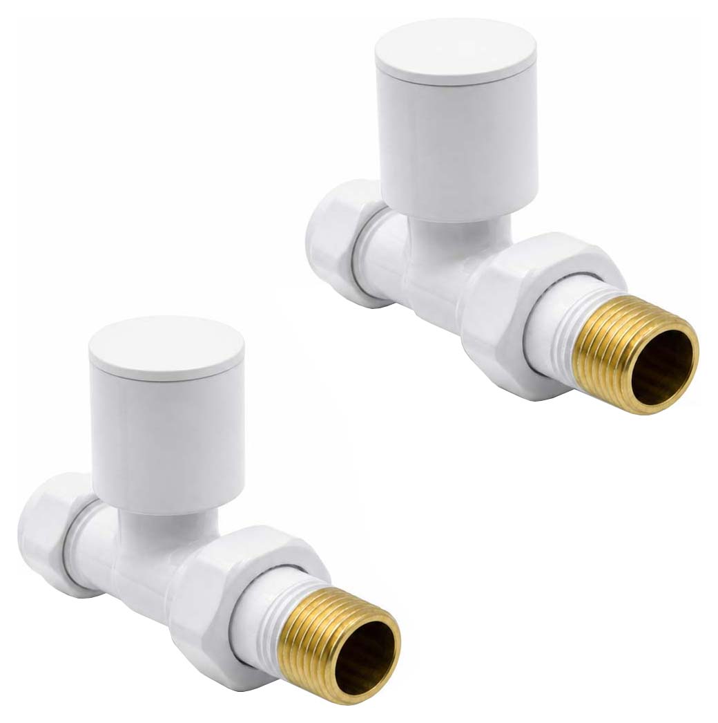 K-Rad White Straight Radiator Valve & Lockshield - 15mm