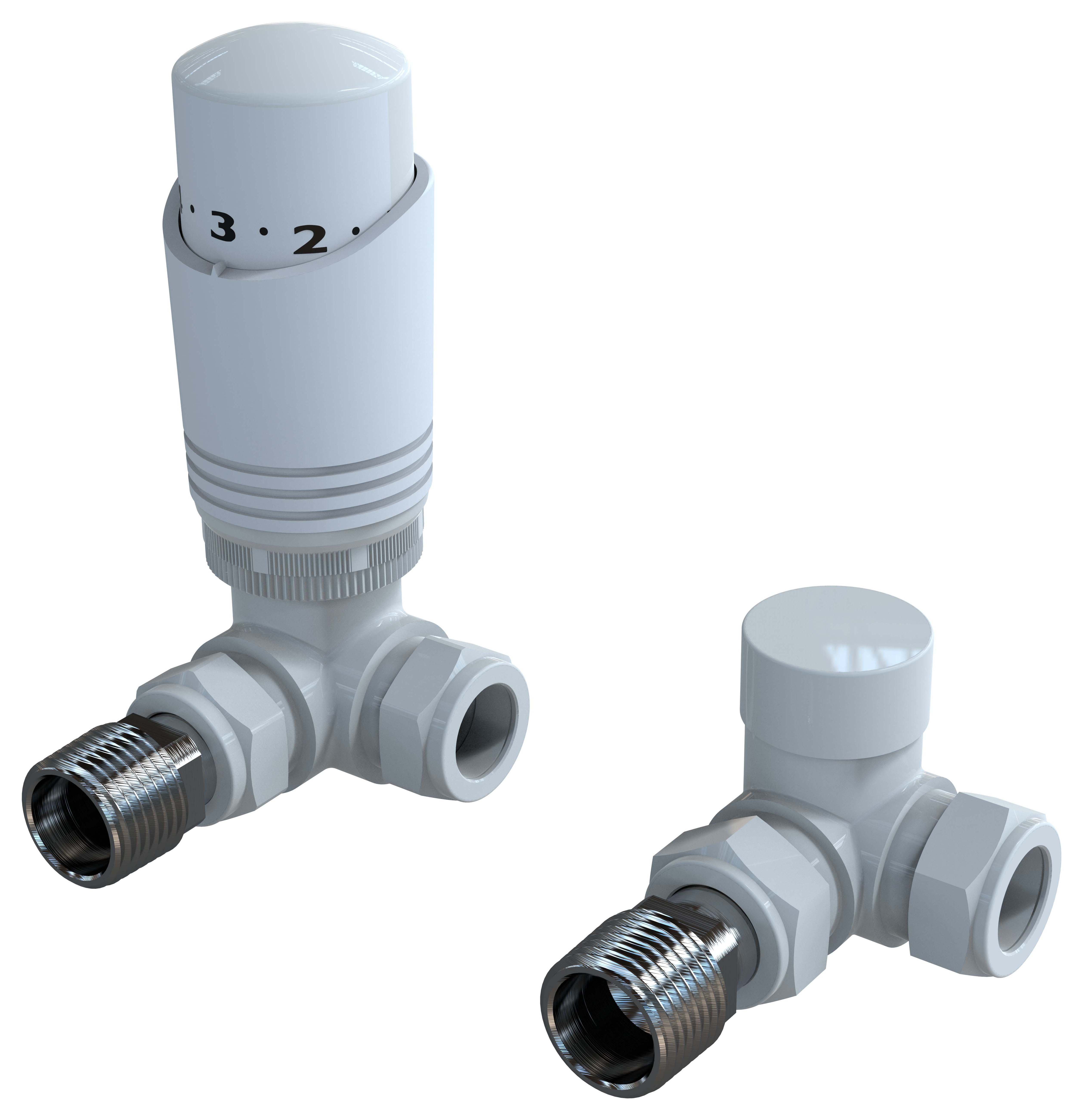 K-Rad White Corner Thermostatic Radiator Valve & Lockshield - 15mm