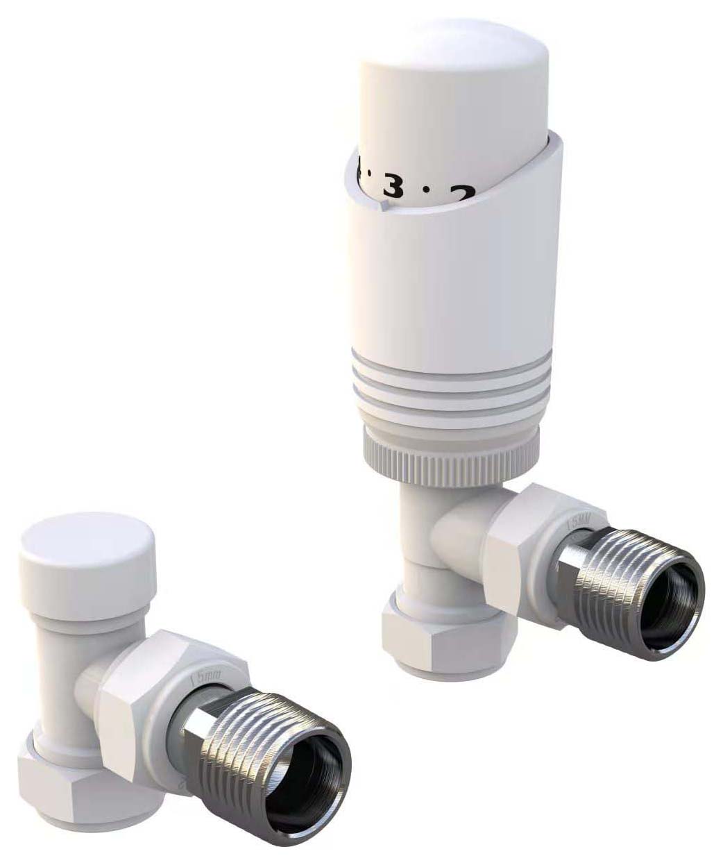 K-Rad White Angled Thermostatic Radiator Valve & Lockshield - 15mm