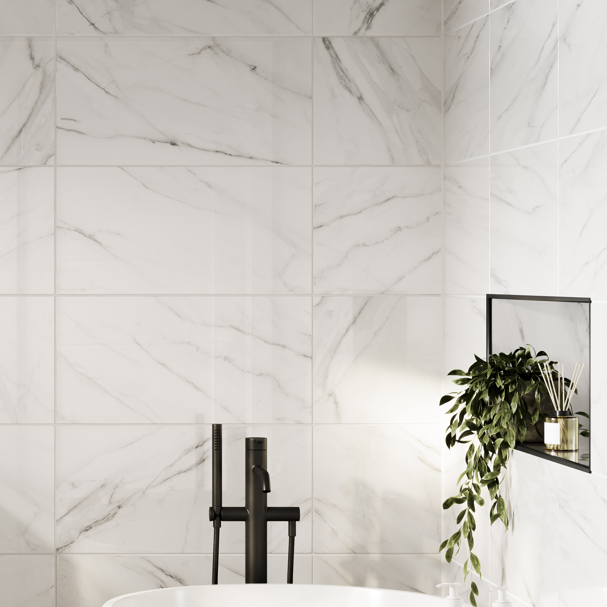 Wickes Calacatta Charm Polished Porcelain Wall & Floor Tile - 600 x 300mm
