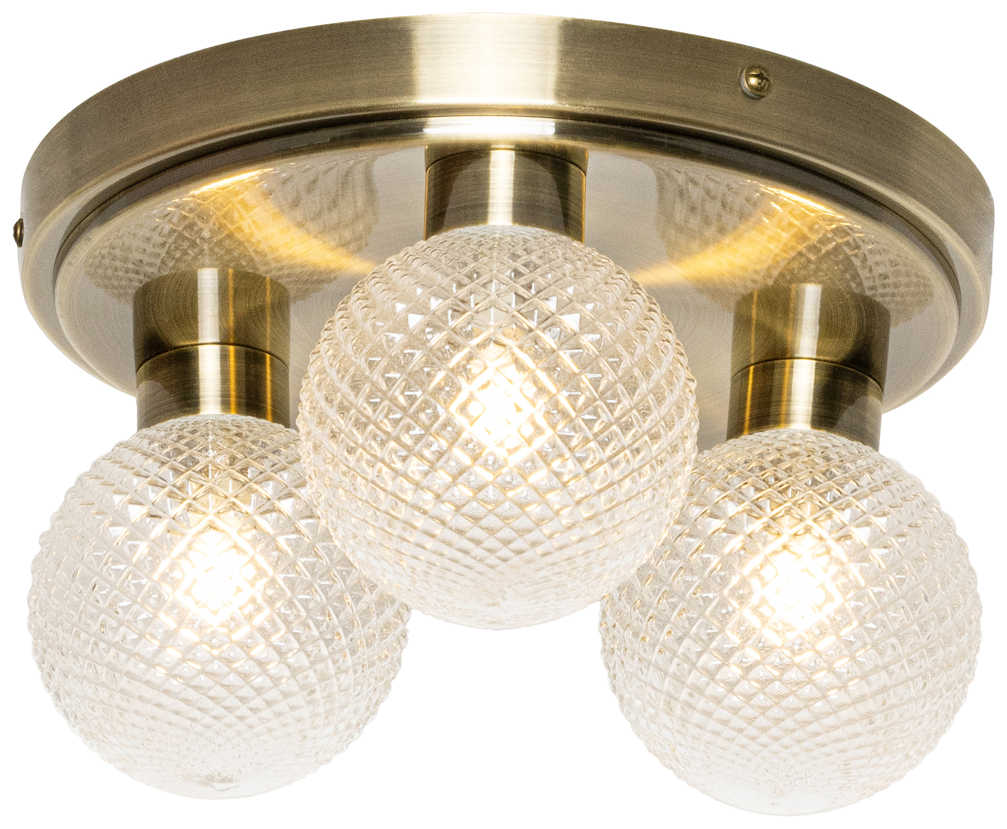 Vermont 3-Light Flush IP44 Ceiling Light - Antique Brass