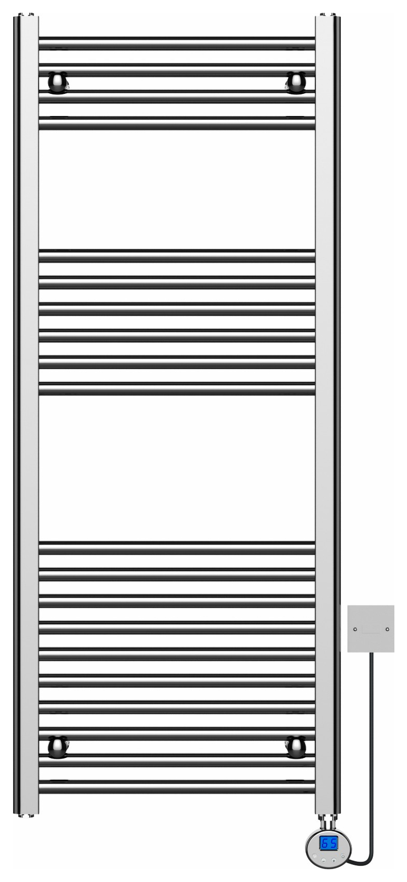 K-rad Chrome Electric Thermostatic Vertical Straight Towel Radiator 150w - 1000 X 500mm