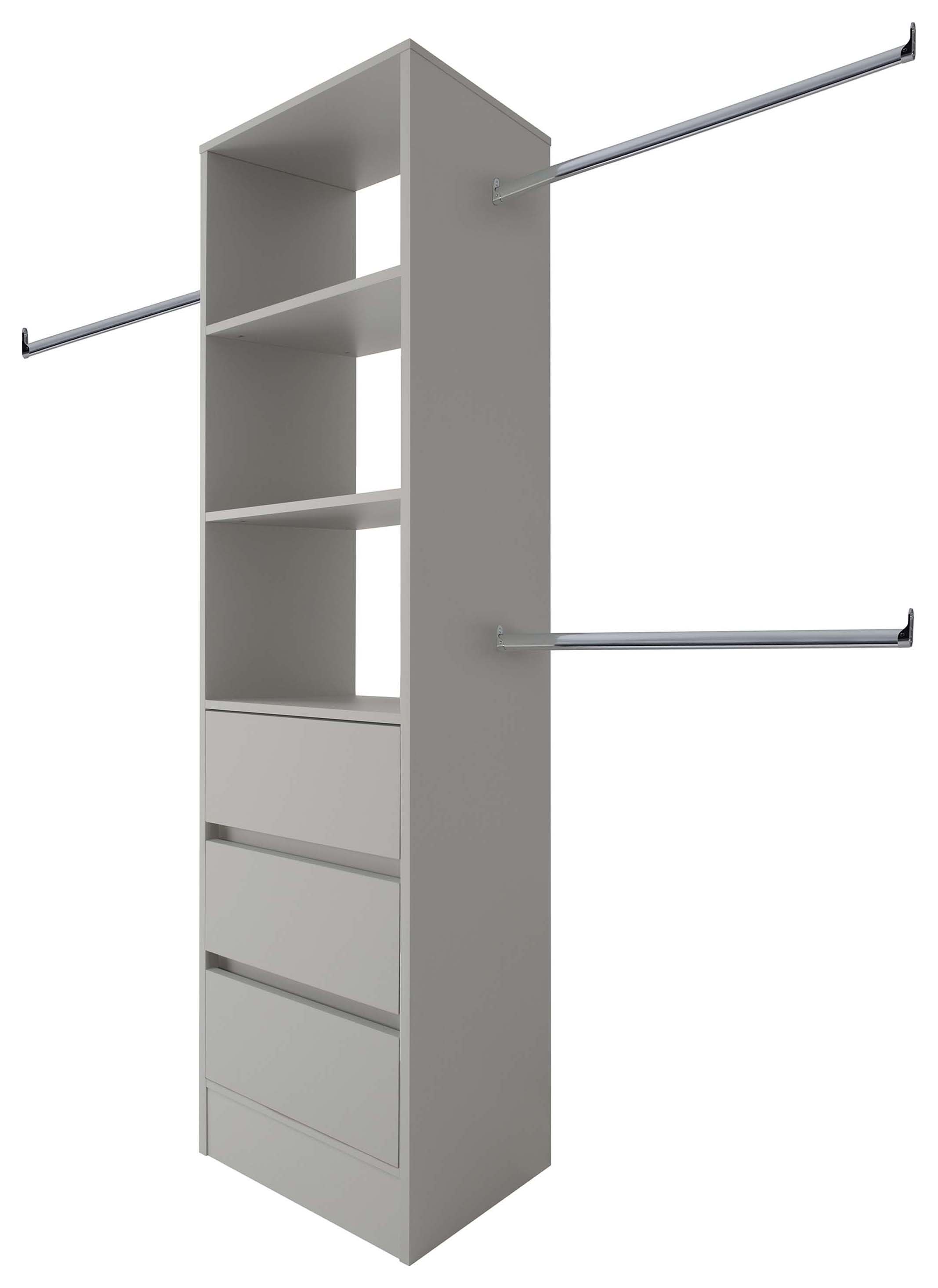 Spacepro Wardrobe Storage Kit Tower Unit with 3 Drawers Pebble - 600mm