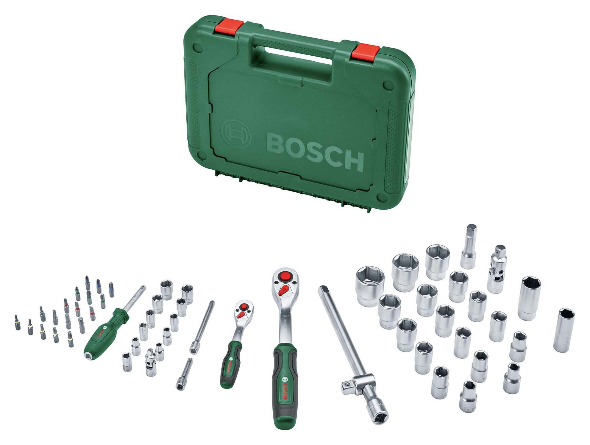 Bosch 1600A02Z9G 1/4" + 1/2" 56 Piece Ratchet Set