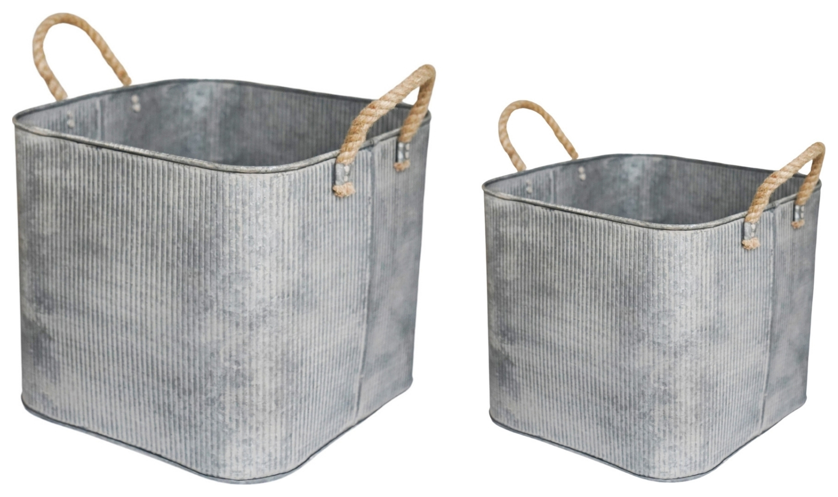 Ivyline Outdoor Galvanised Rope Handle Square Planter - Set of Two