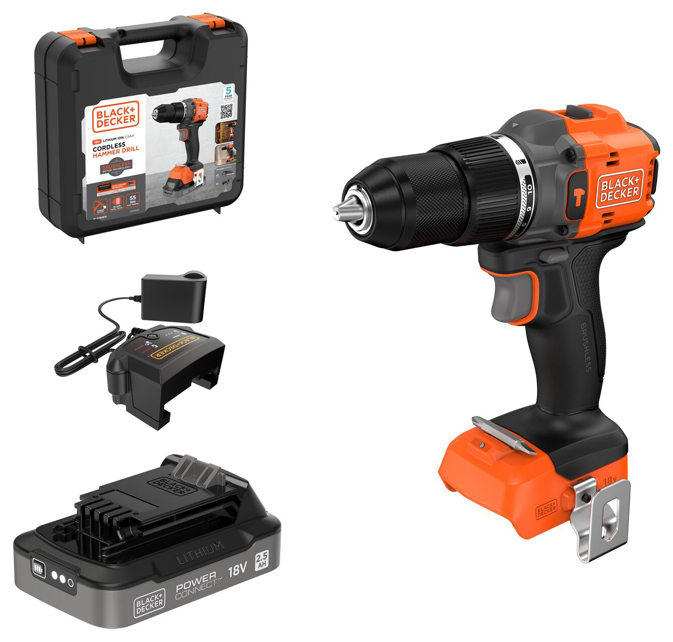 Black & Decker BLD783E1K-GB 18V Cordless Brushless Hammer Drill - 1 x 2.5Ah