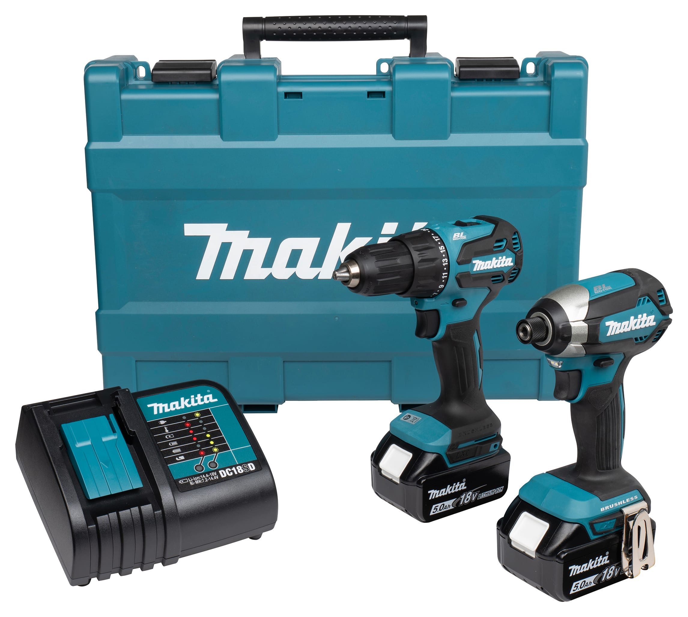Makita DLX2537ST 18V LXT Cordless Brushless Combi Drill & Impact Driver Twin Kit - 2 x 5.0Ah