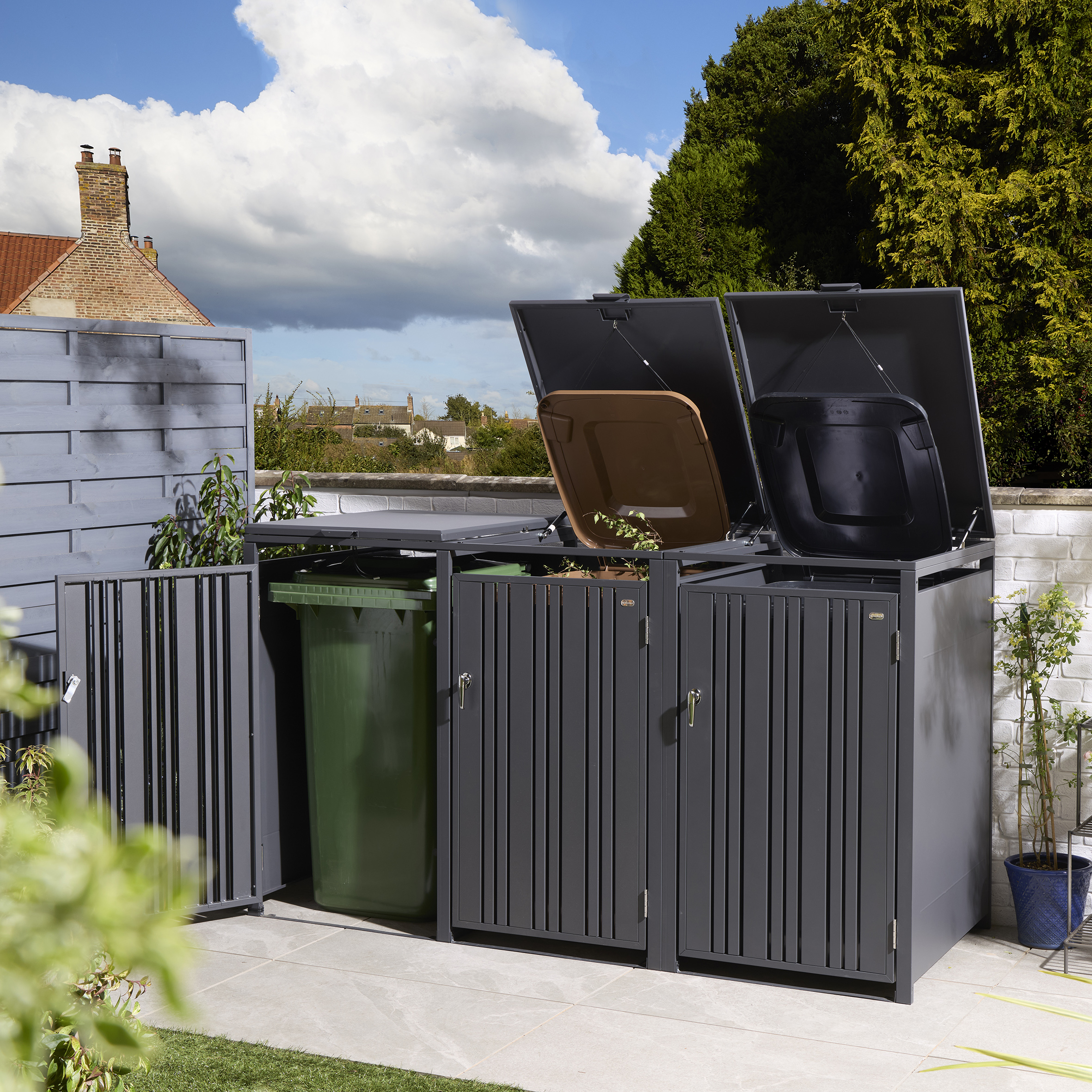 Rowlinson Wimbledon Triple Bin Store - Anthracite