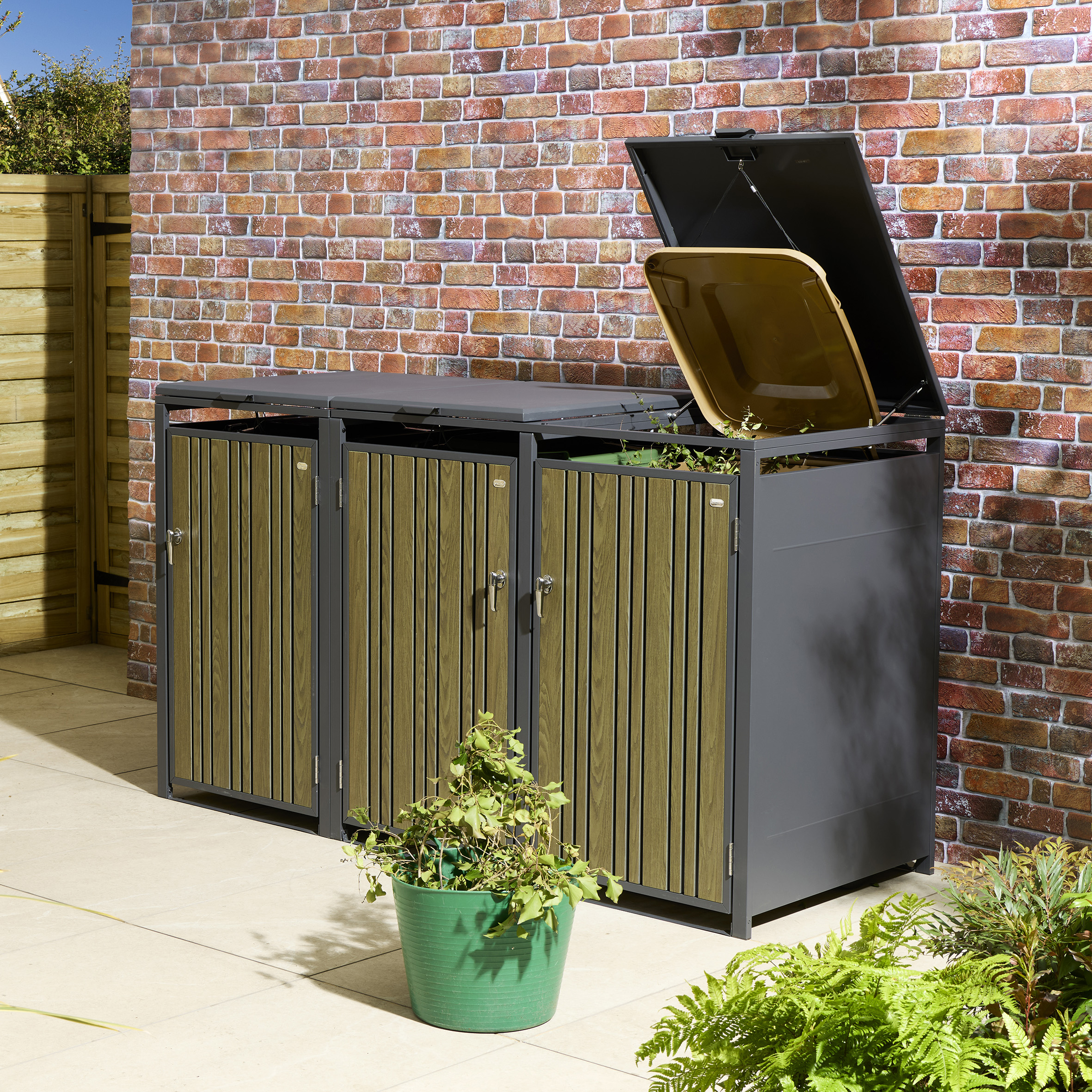 Rowlinson Wimbledon Triple Bin Store - Oak