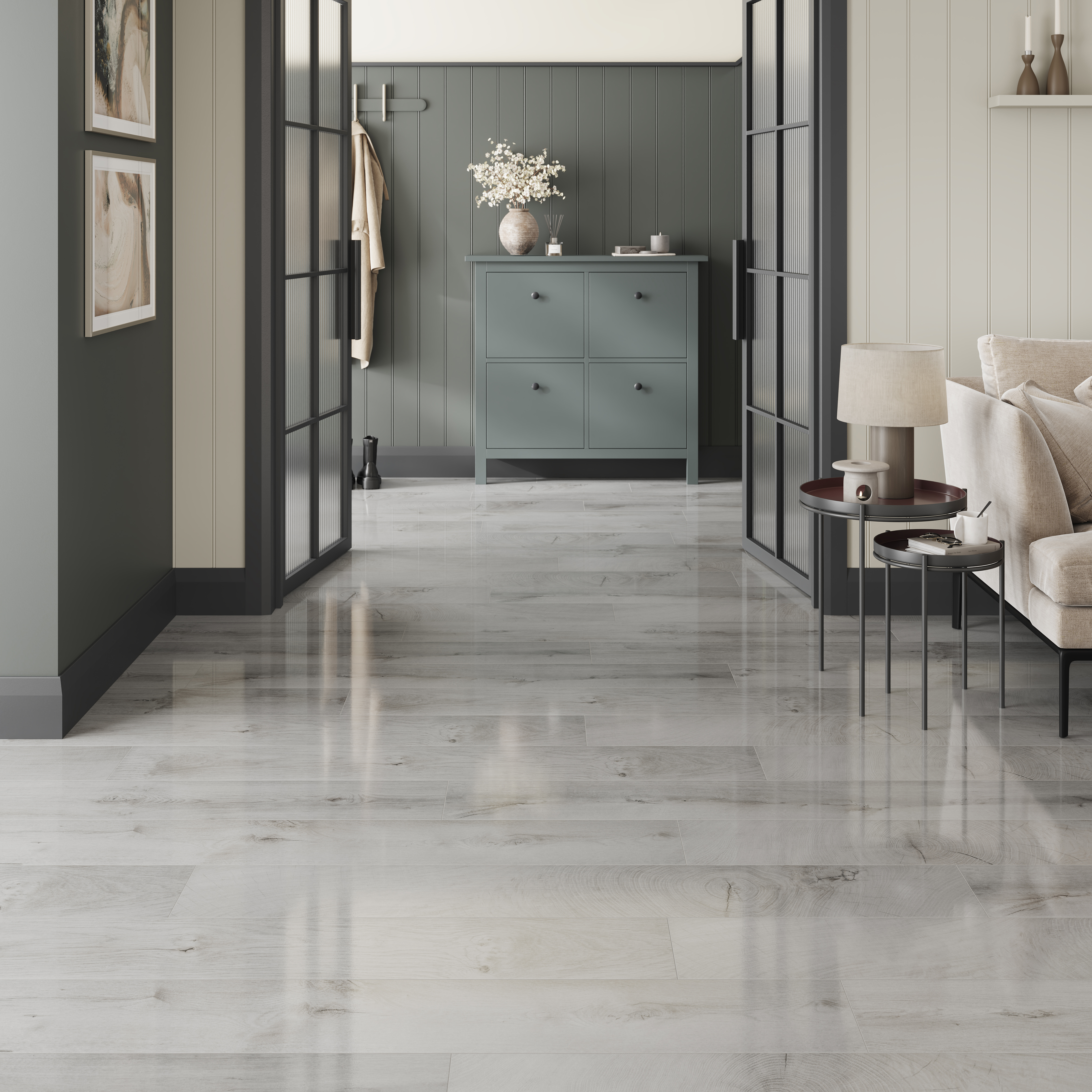 High Gloss Fresco Snow Light Grey Oak 8mm Laminate Flooring - 2.2m2