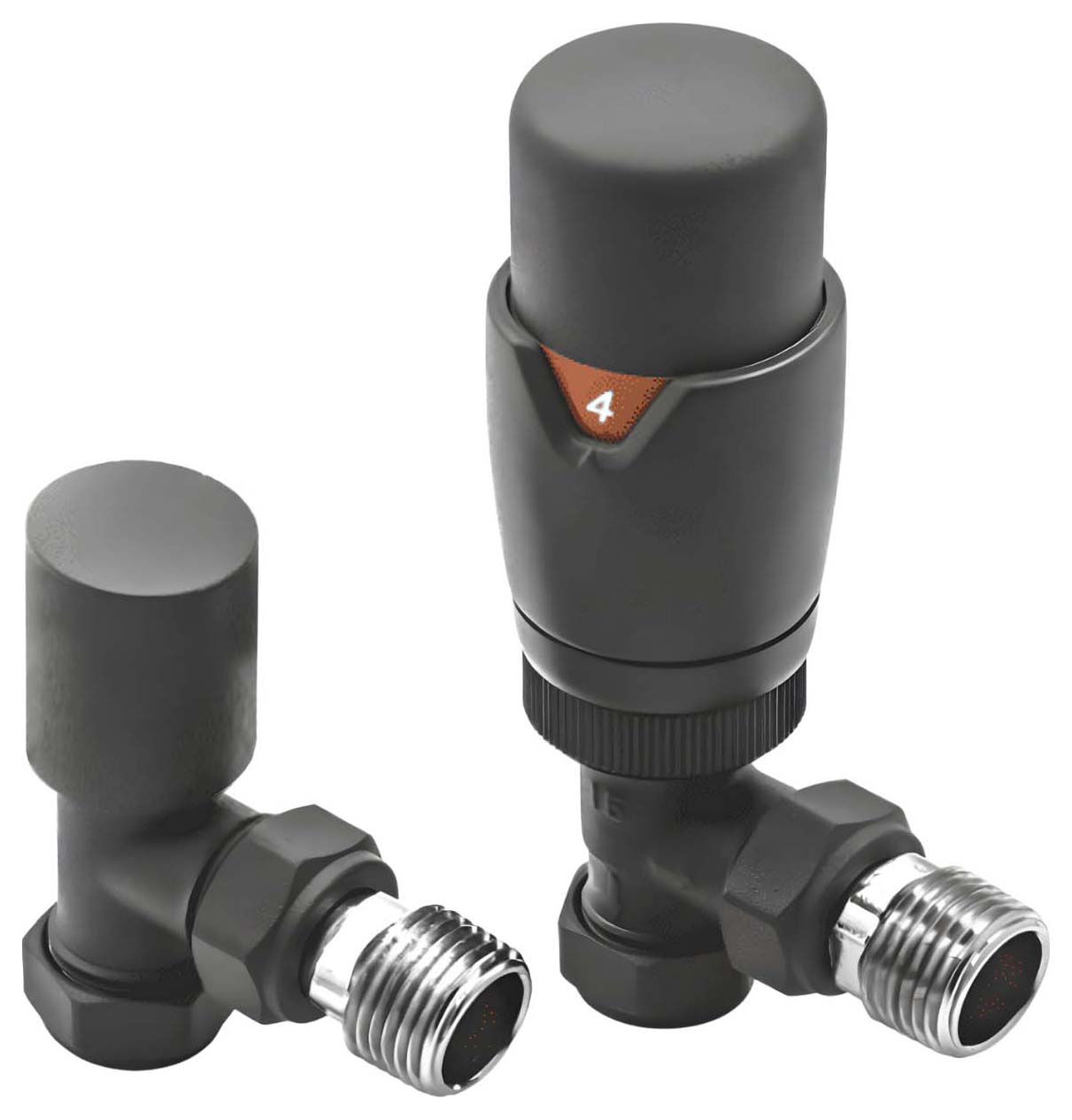 Towelrads Anthracite Angled Round Thermostatic Radiator Valve & Lockshield - 15mm