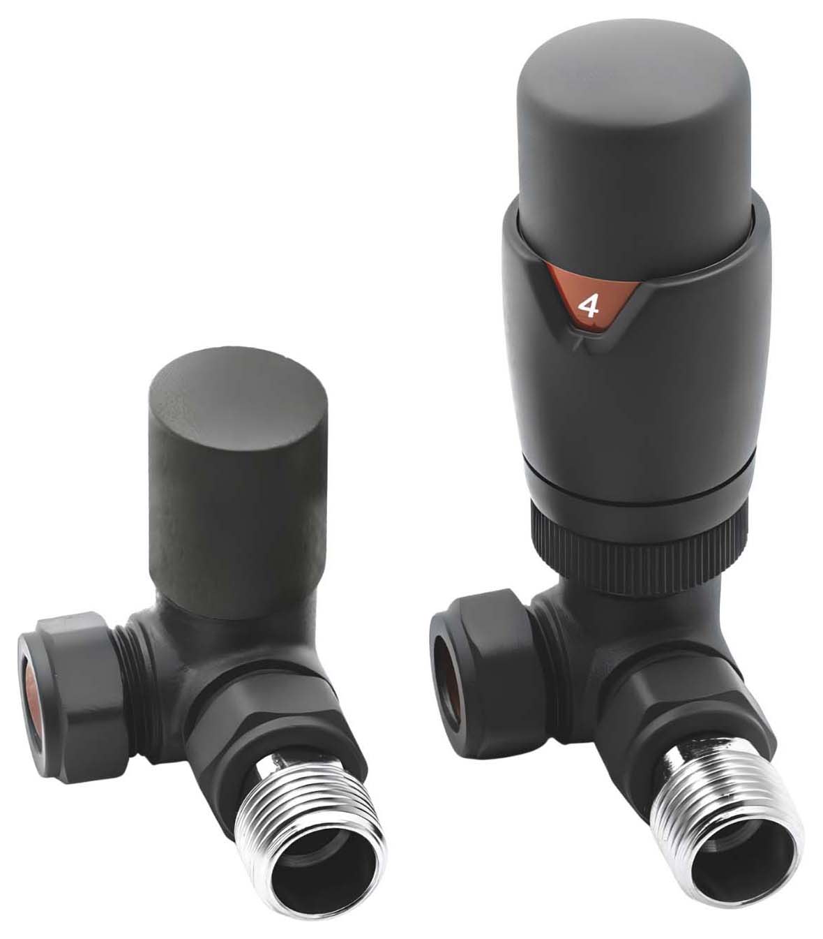 Towelrads Anthracite Corner Round Thermostatic Radiator Valve & Lockshield - 15mm
