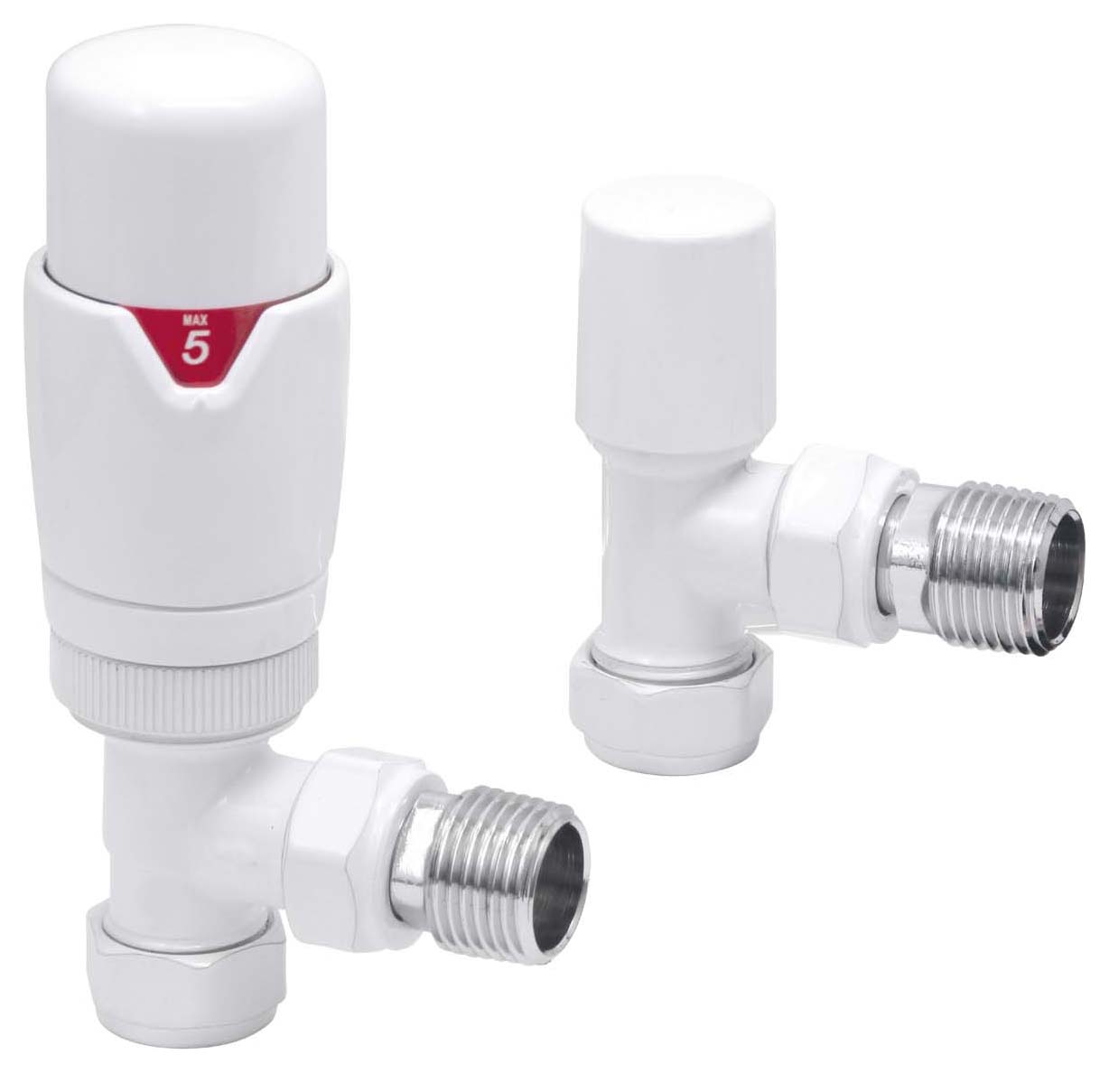 Towelrads White Angled Thermostatic Radiator Valve & Lockshield - 15mm
