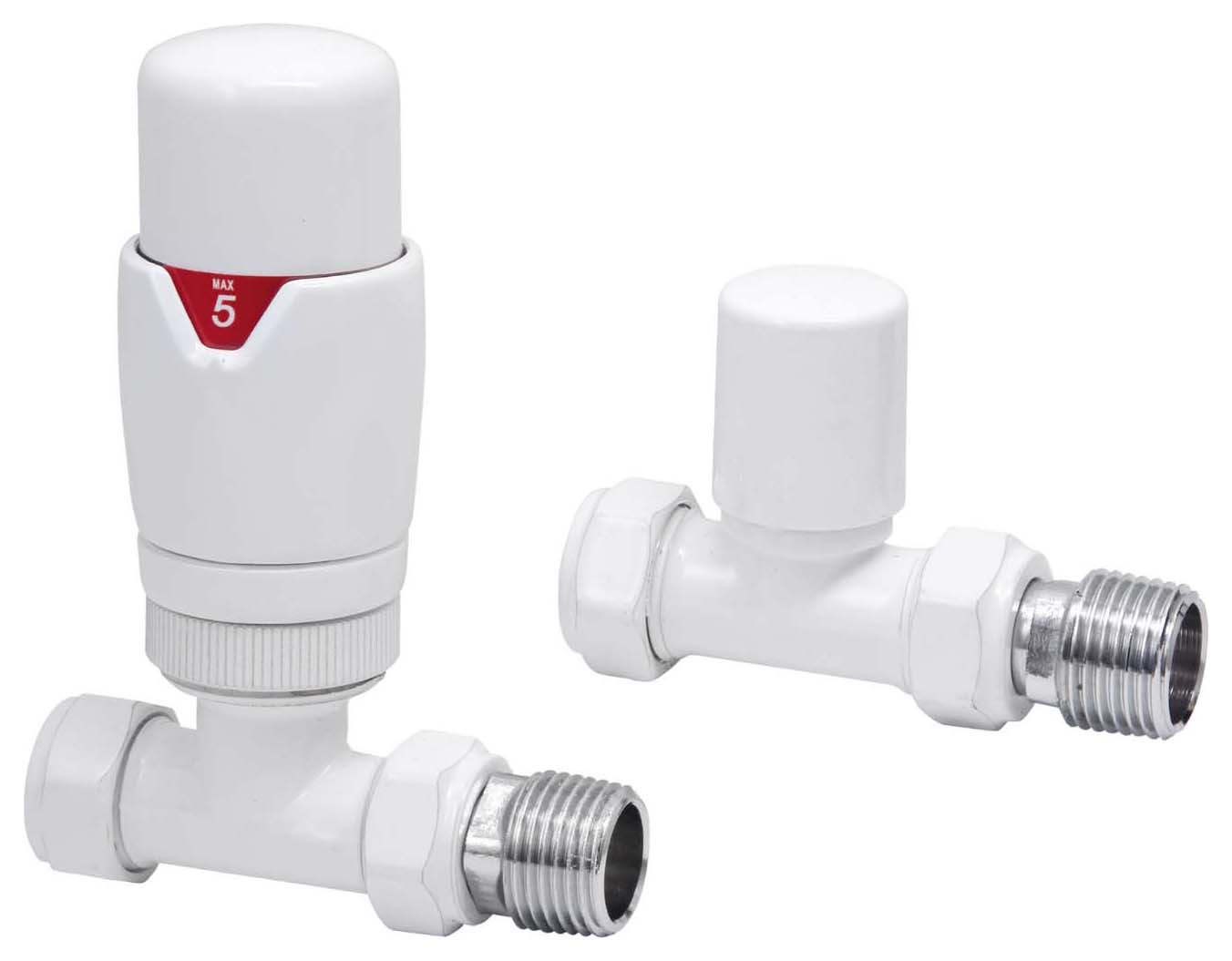 Towelrads White Straight Thermostatic Radiator Valve & Lockshield - 15mm