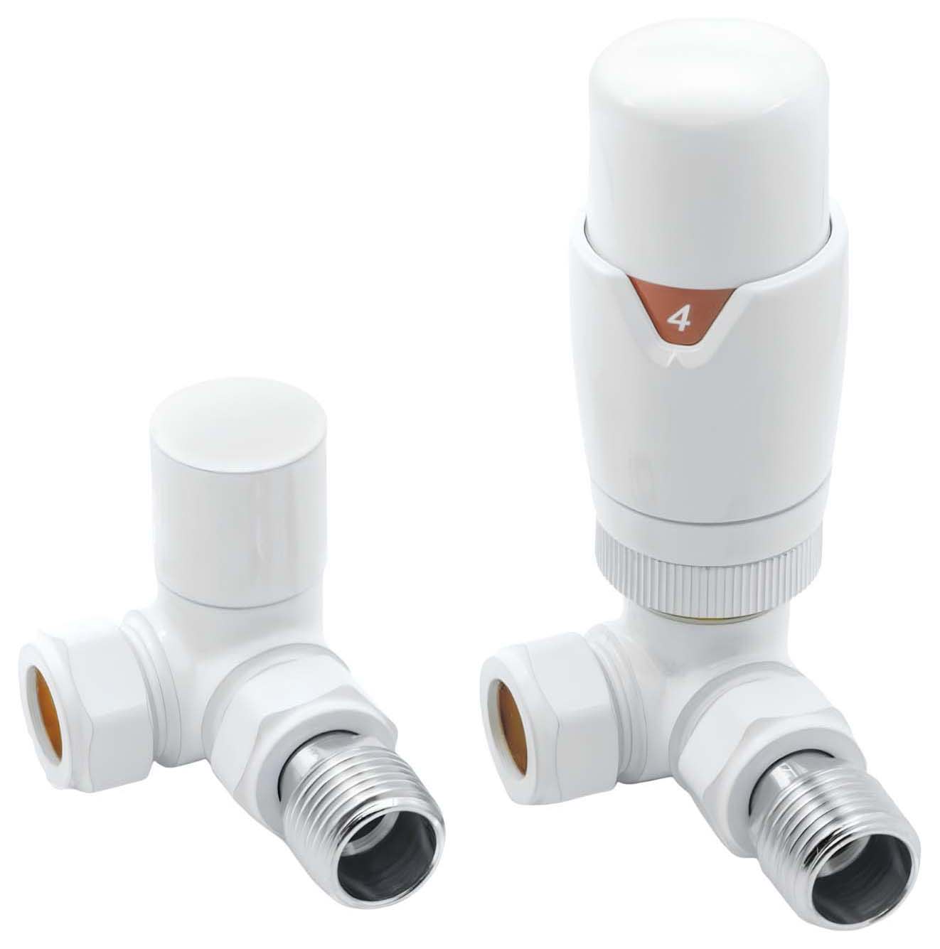 Towelrads White Corner Thermostatic Radiator Valve & Lockshield - 15mm